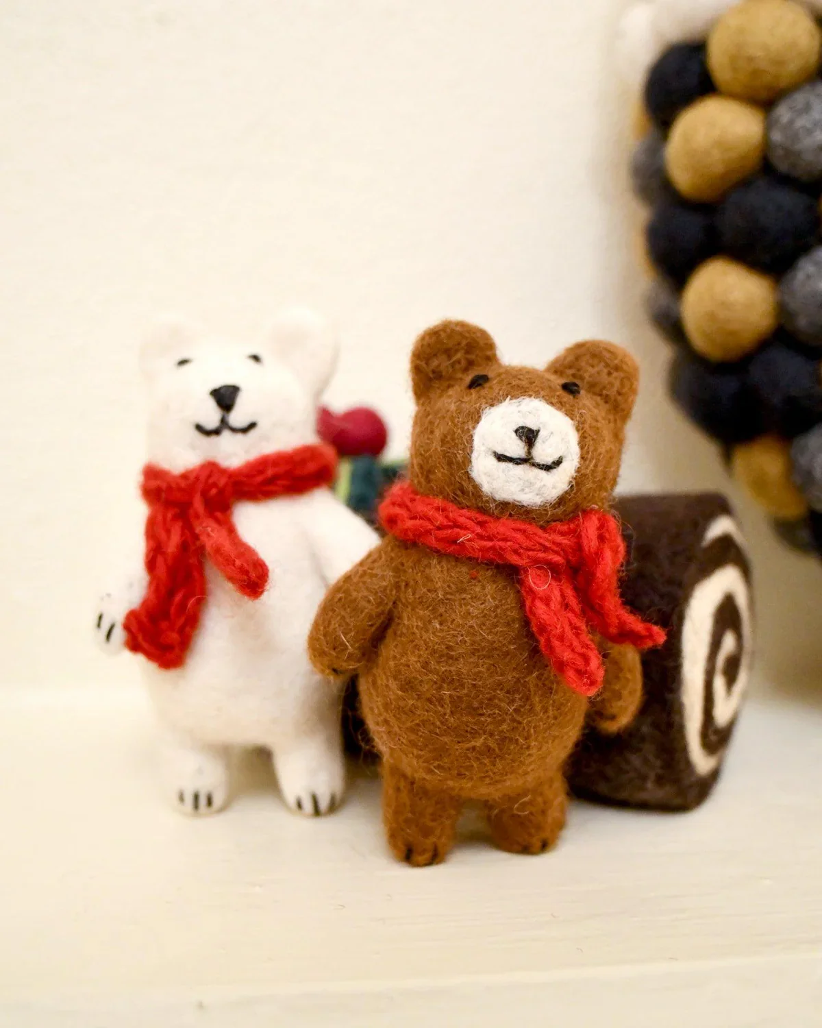 Felt Brown Bear with Red Scarf Toy - Image 2