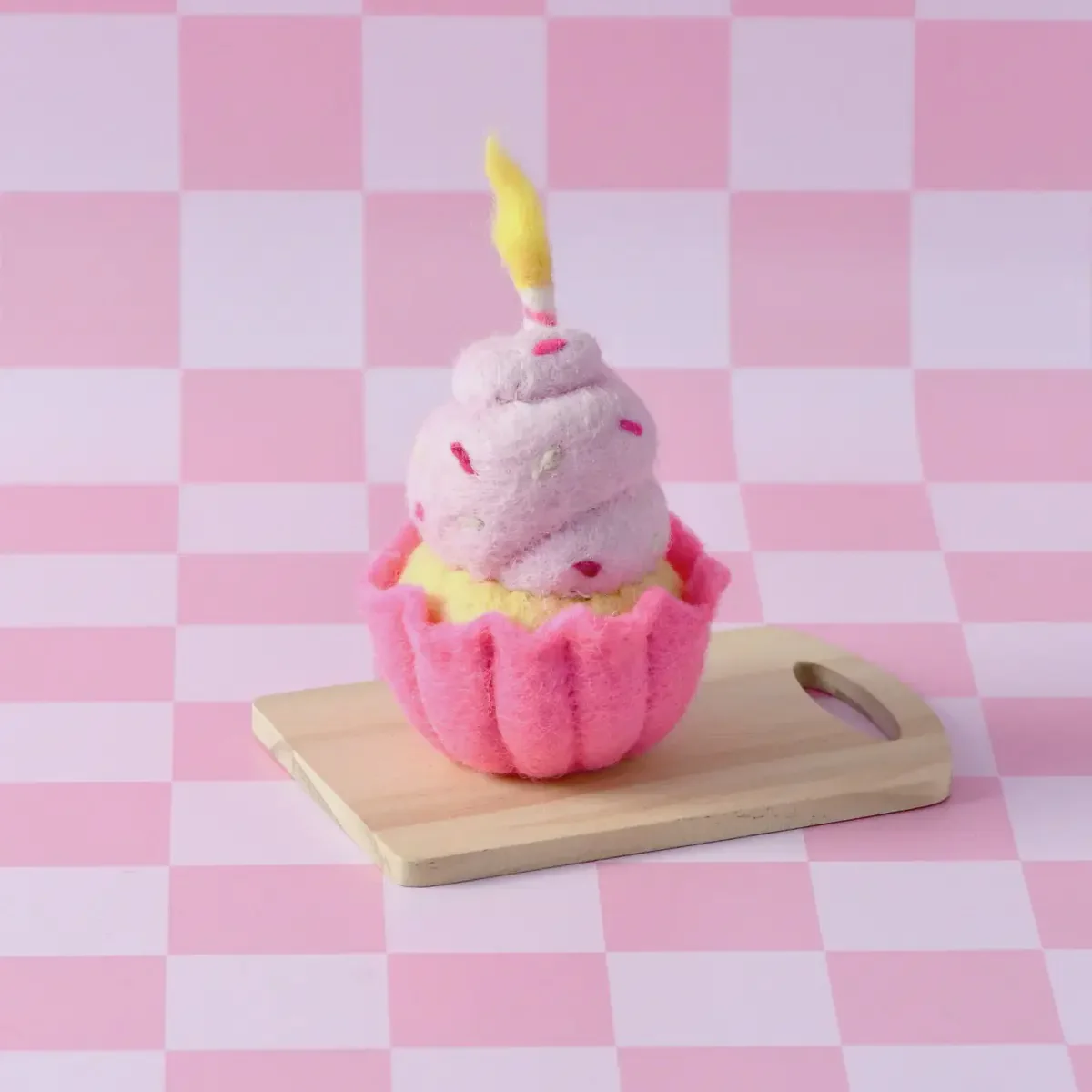 Felt Giant Pink Vanilla Cupcake with Candle