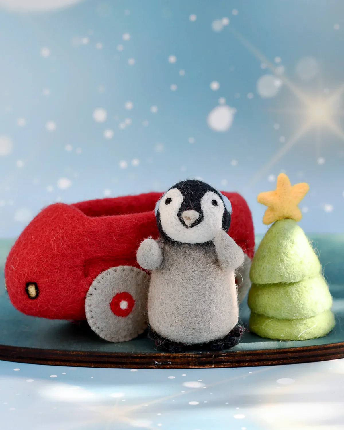 Felt Penguin in Toy Car and Christmas Tree - Image 2