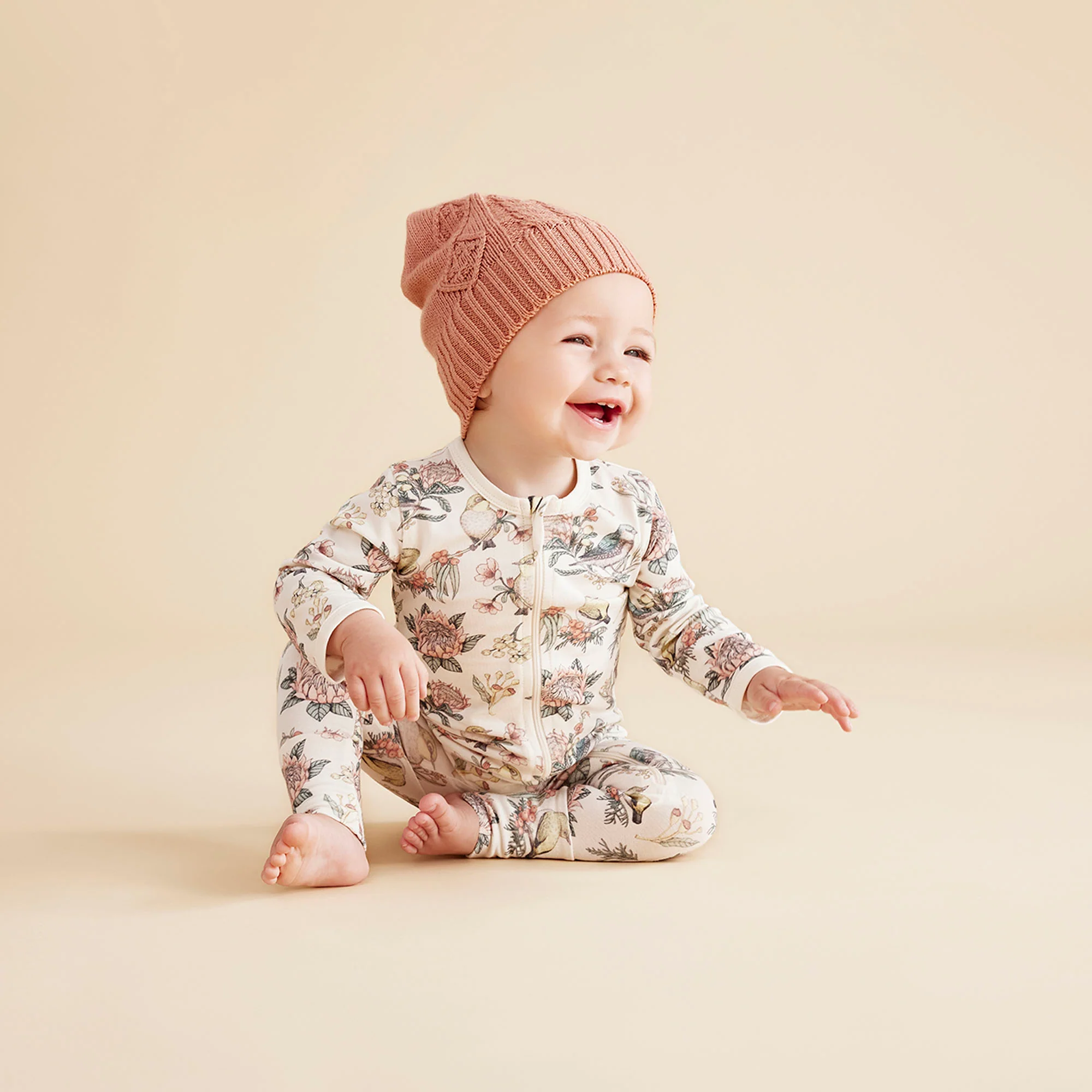 Knitted Cable Hat - Cream Tan - Image 2
