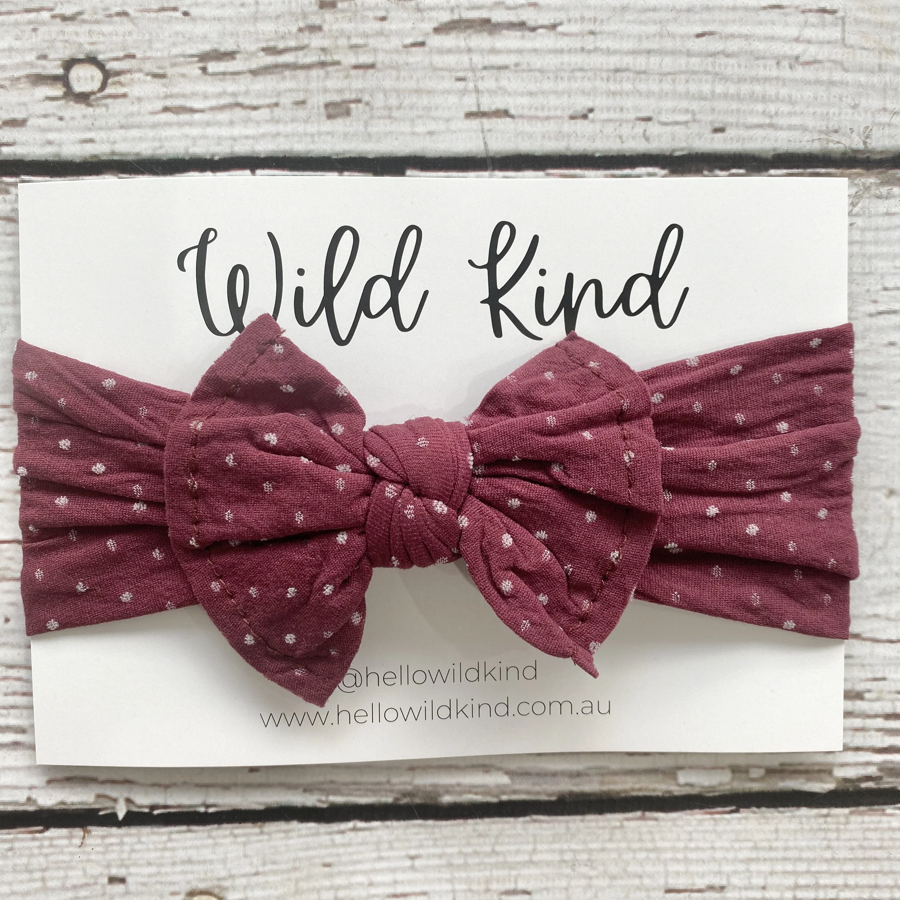 Mabel Dotty Wide Bow Headband - Burgundy