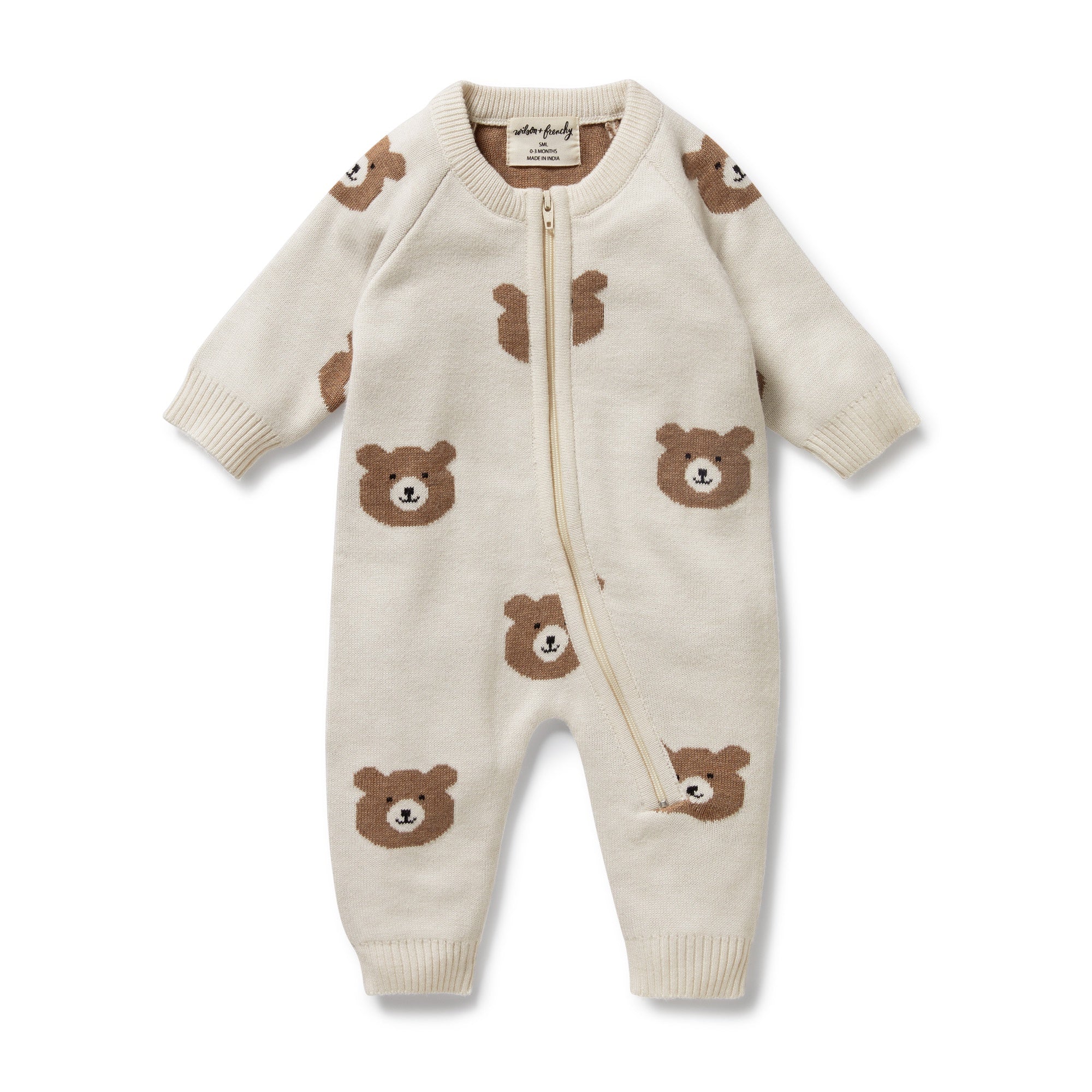 Organic Knitted Jacquard Growsuit - Beary Cute