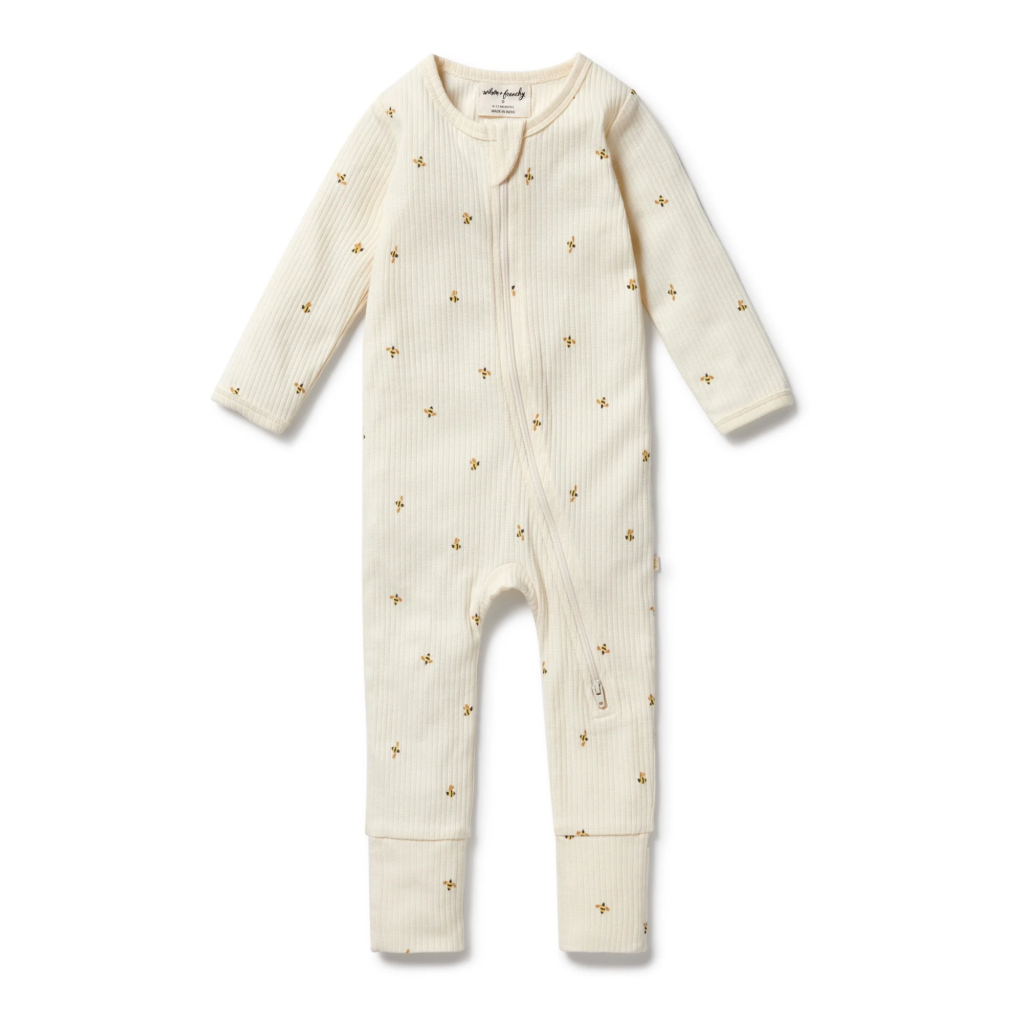 Organic Zipsuit with Feet - Bee Mine