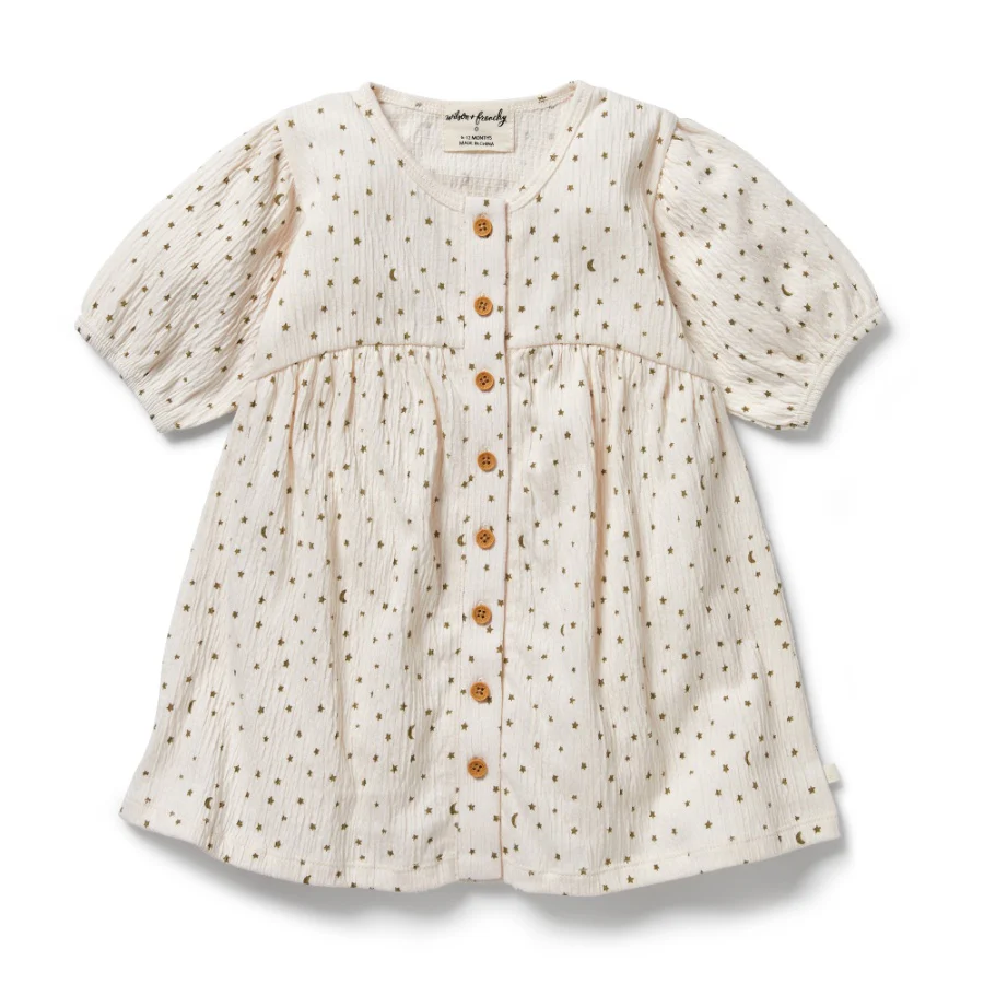 Crinkle Button Dress - Chasing the Moon