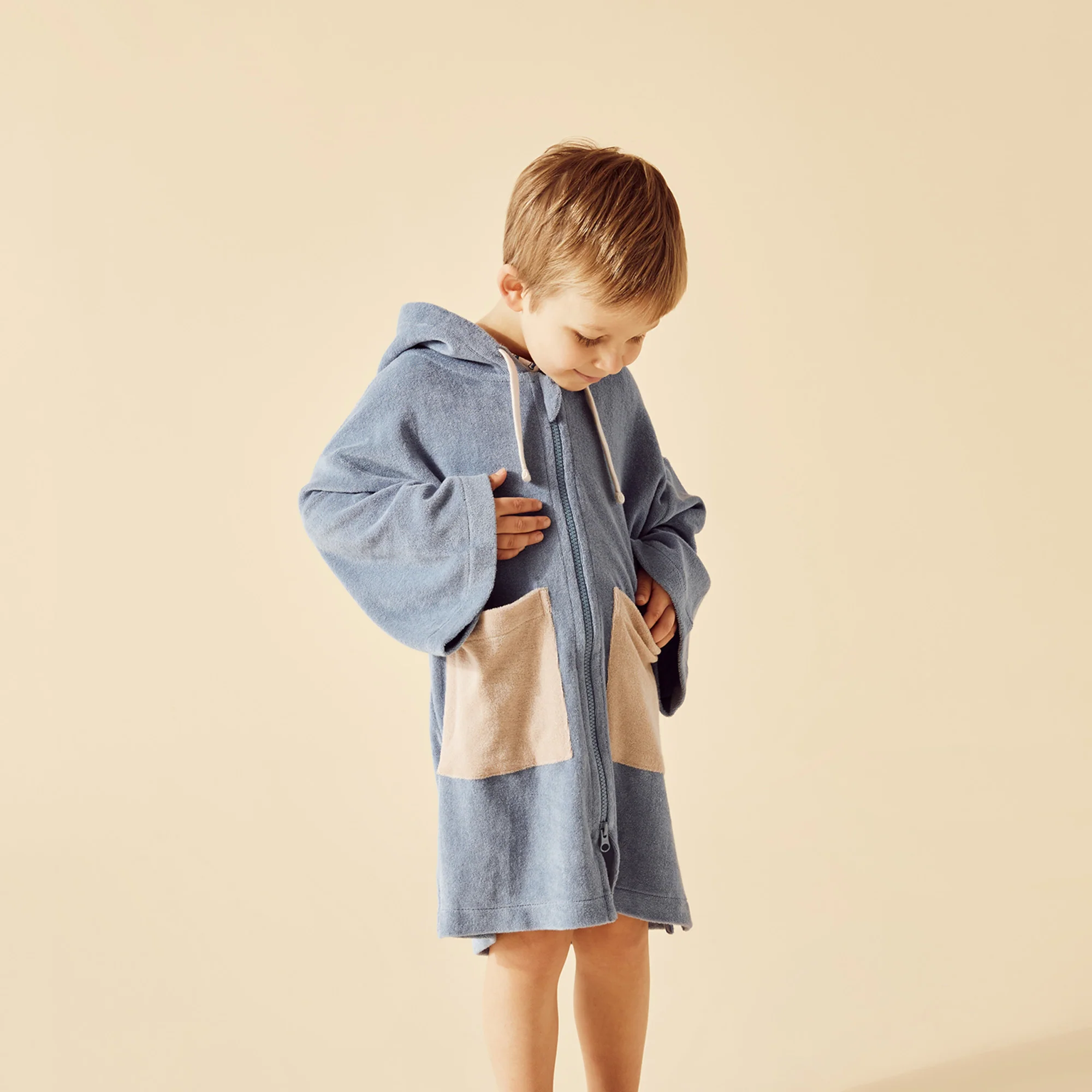 Dusty Blue Organic Terry Hooded Towel - Image 5