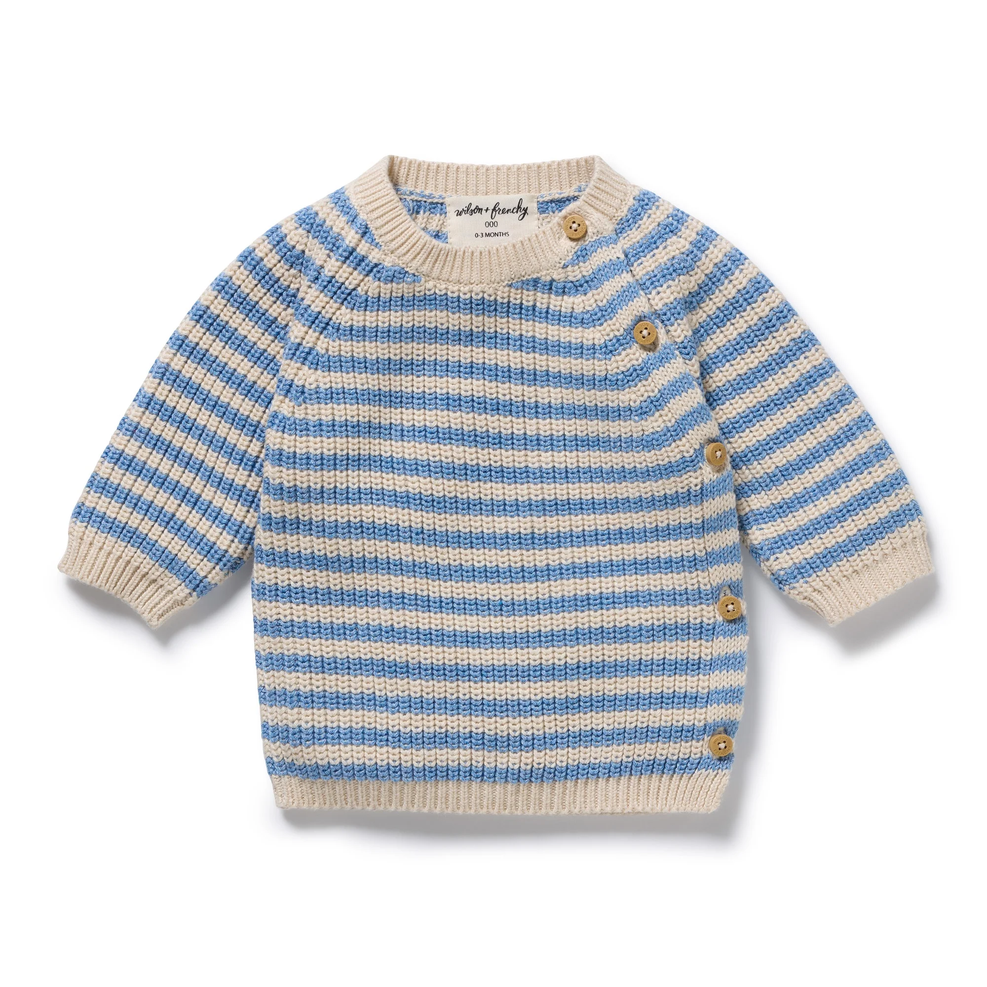 Frosted Blue Organic Knitted Stripe Kimono Cardigan