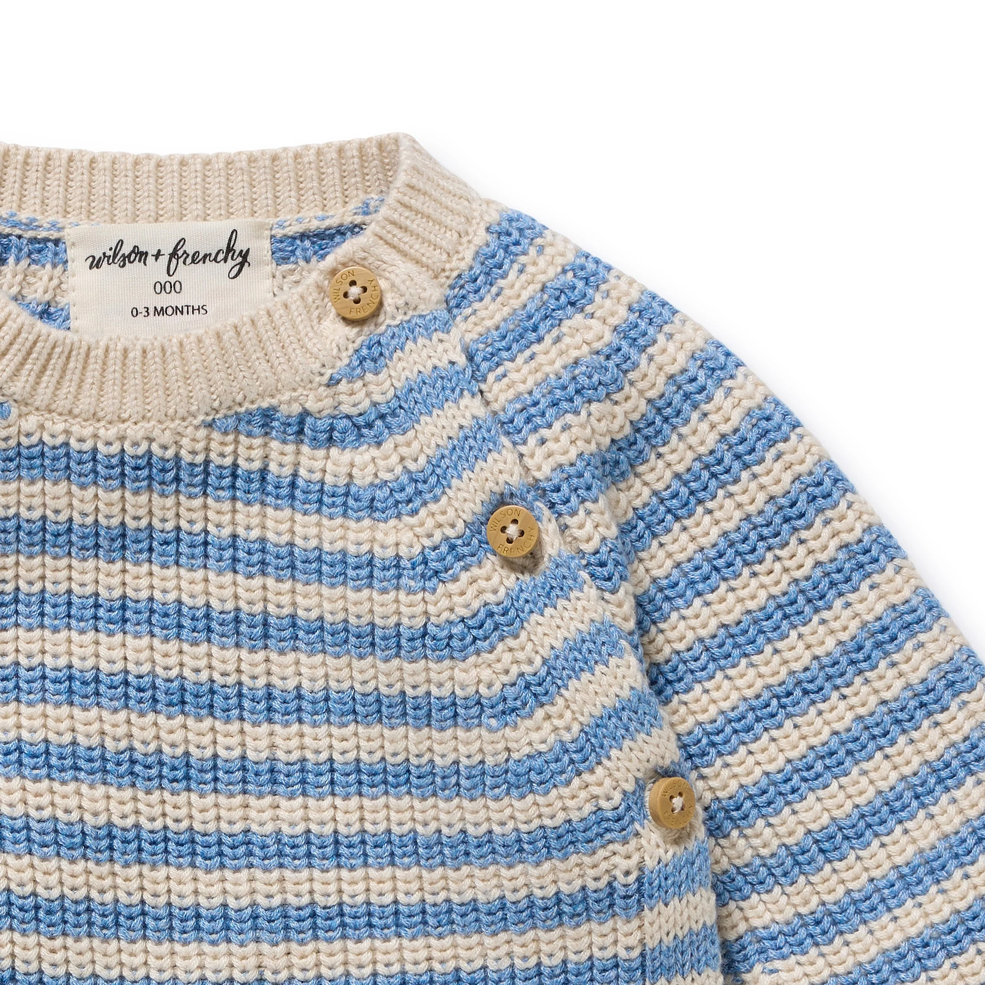 Frosted Blue Organic Knitted Stripe Kimono Cardigan - Image 4