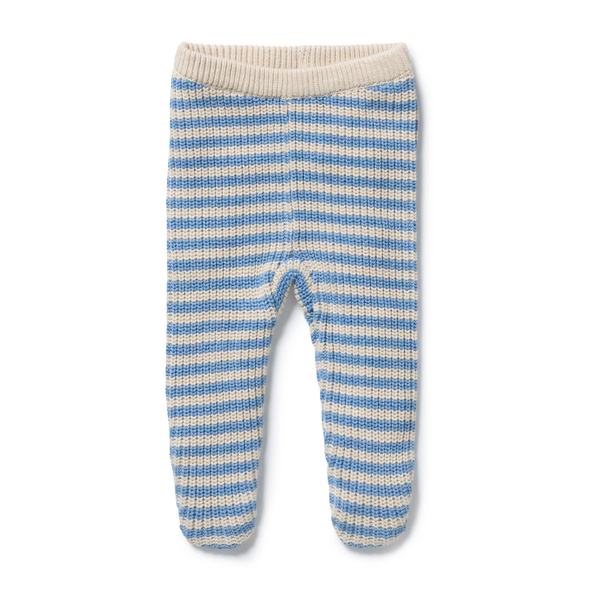 Frosted Blue Organic Knitted Stripe Legging with Feet - Image 4