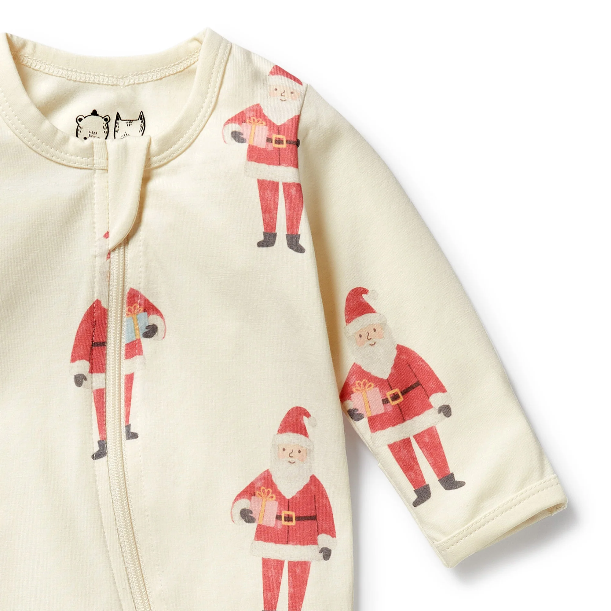 Organic Zipsuit with Feet - Ho Ho Ho - Image 4