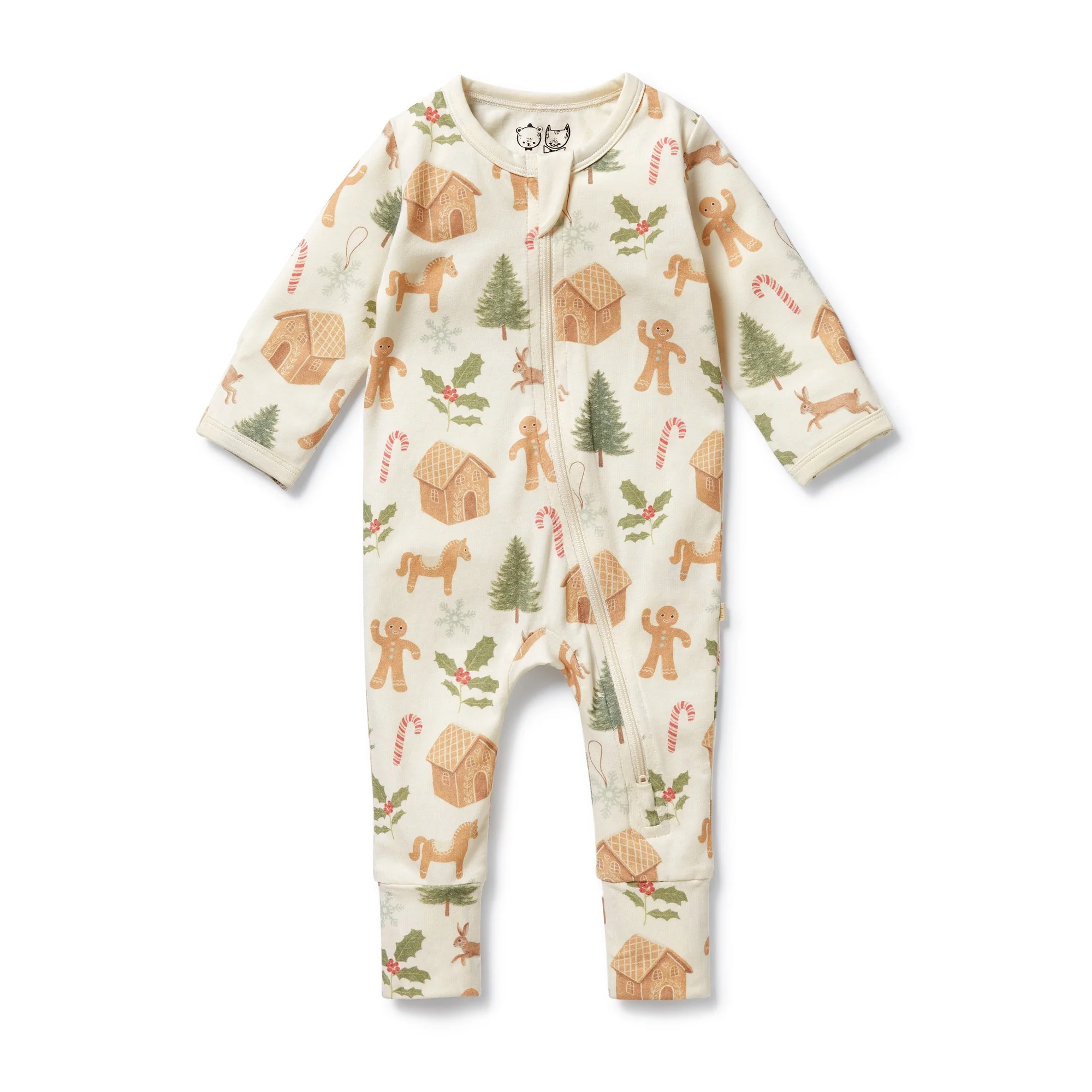Organic Zipsuit with Feet - Holly Jolly Magic