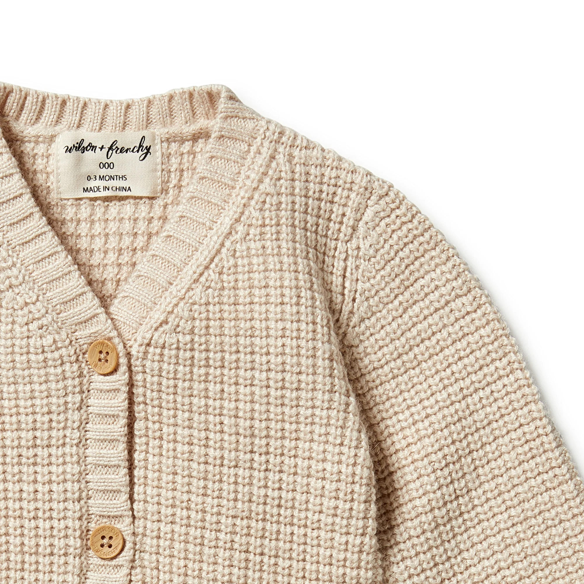 Knitted Button Cardigan - Oatmeal Melange - Image 3