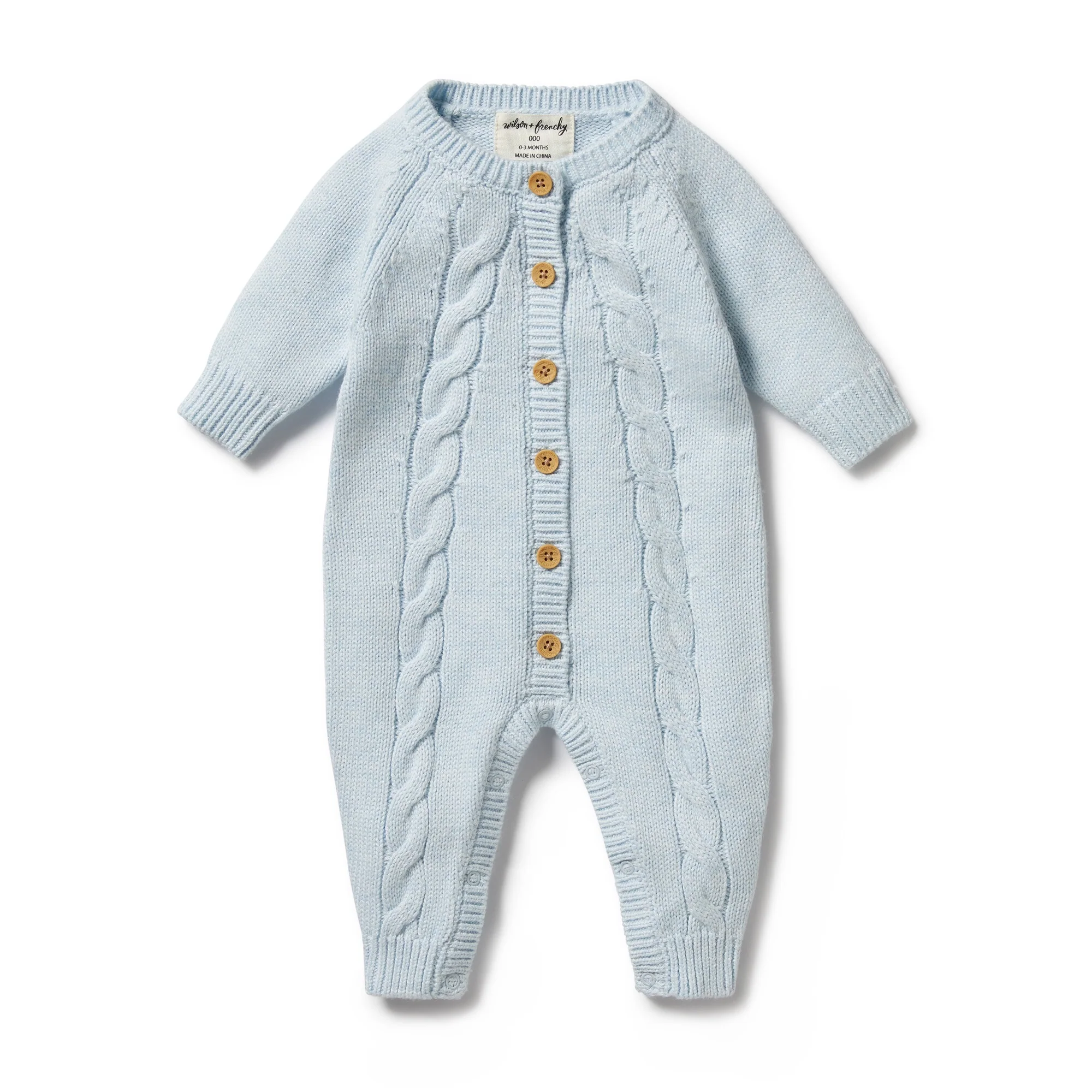 Knitted Cable Growsuit - Bluebell Fleck