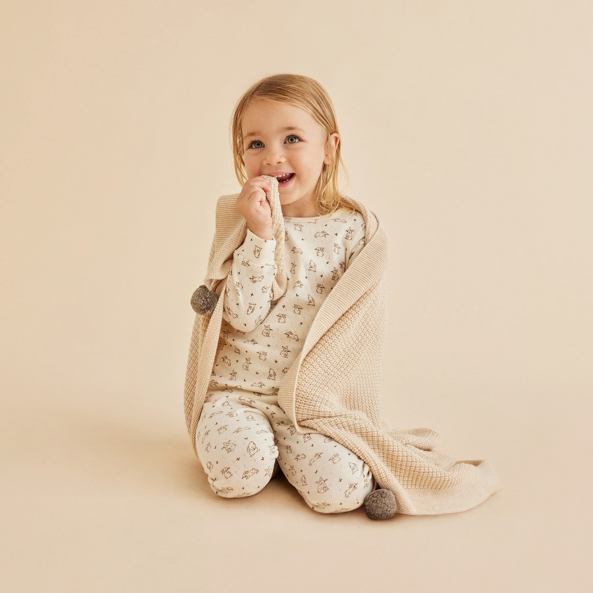 Knitted Fleck Blanket - Oatmeal Melange - Image 2