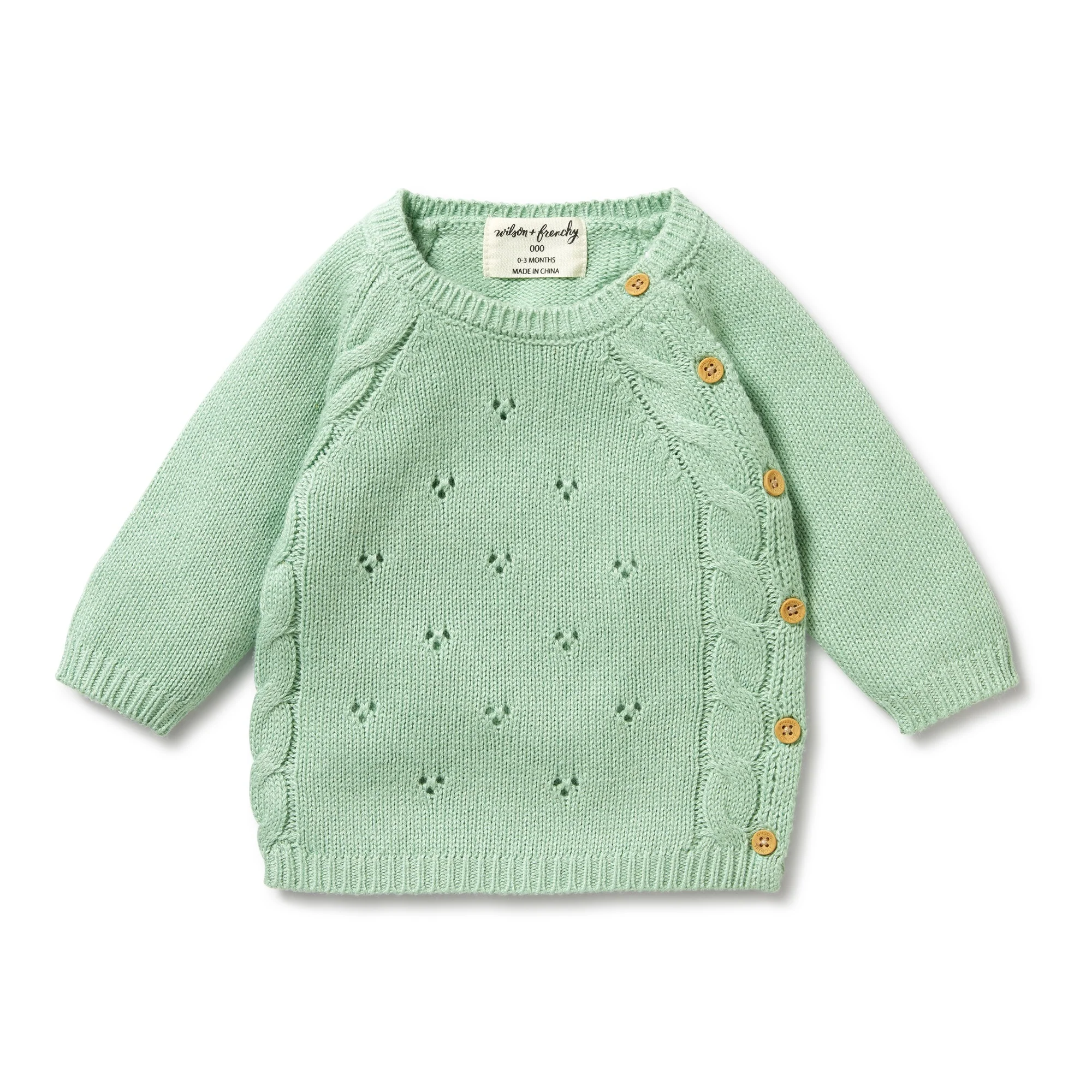 Knitted Pointelle Kimono Cardigan - Mint Green