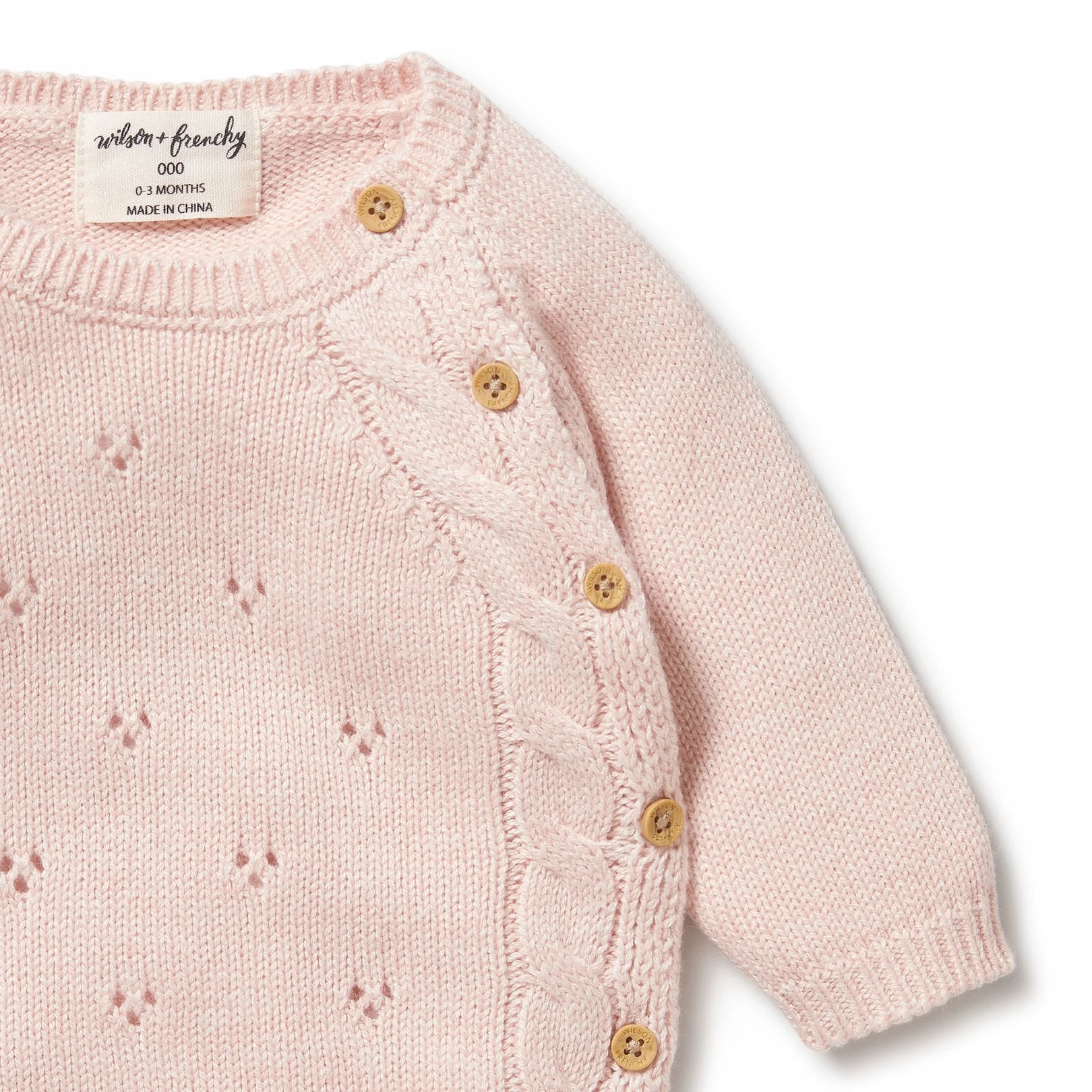 Knitted Pointelle Kimono Cardigan - Pink - Image 2
