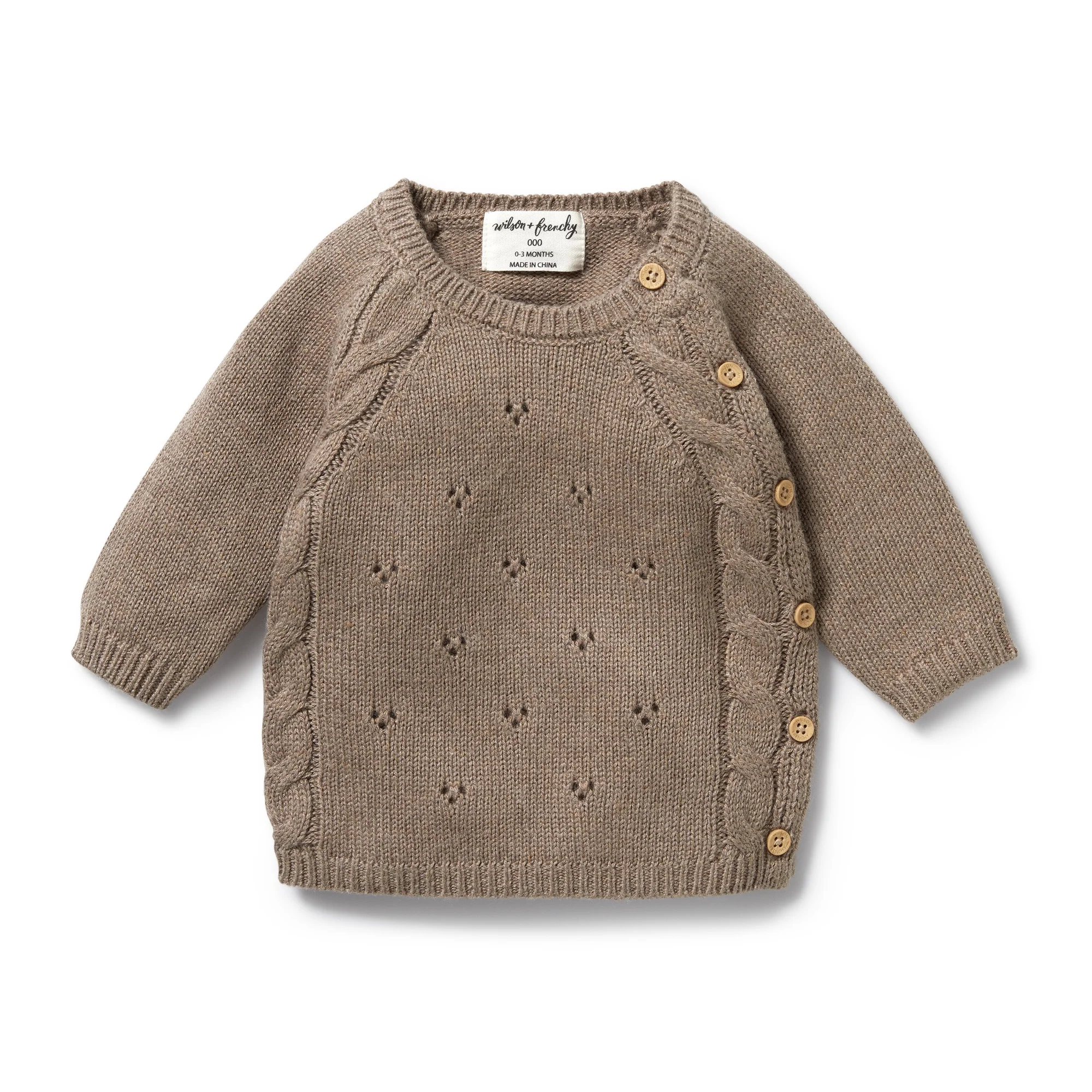 Knitted Pointelle Kimono Cardigan - Walnut