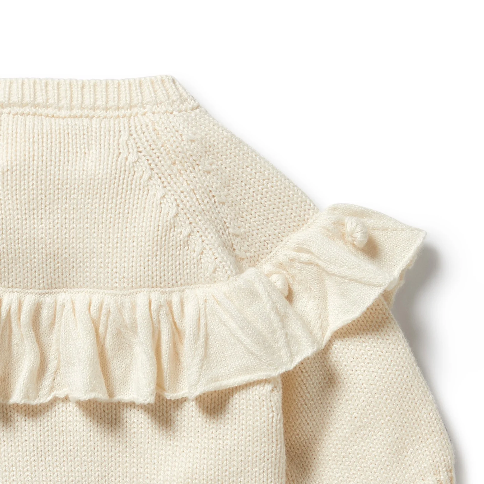 Knitted Ruffle Cardigan - Ecru - Image 3