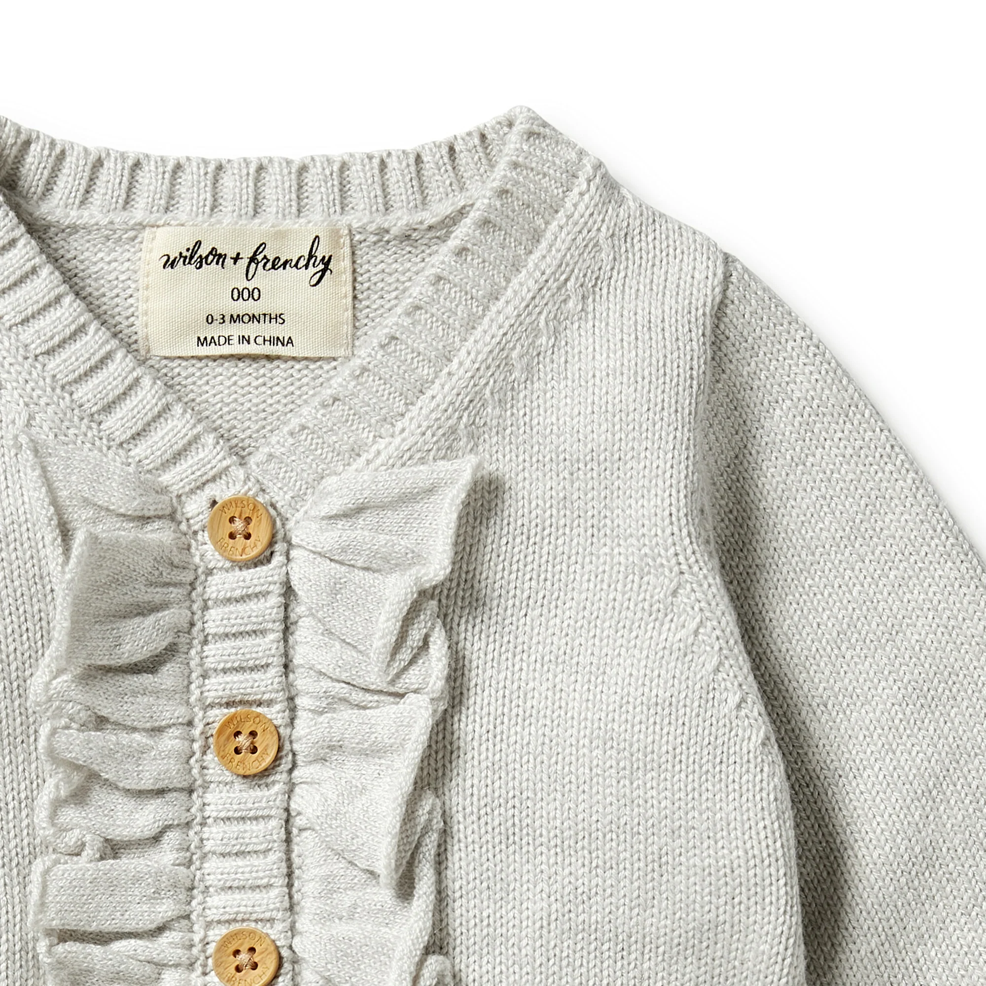 Knitted Ruffle Cardigan - Grey Melange - Image 3