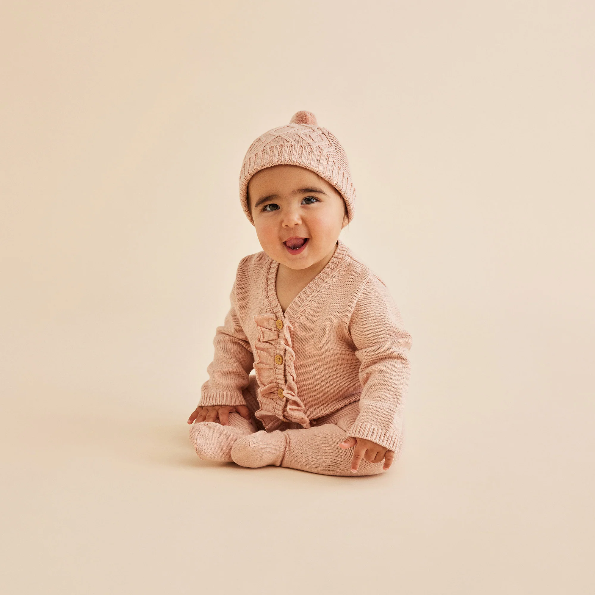 Knitted Ruffle Cardigan - Rose - Image 2