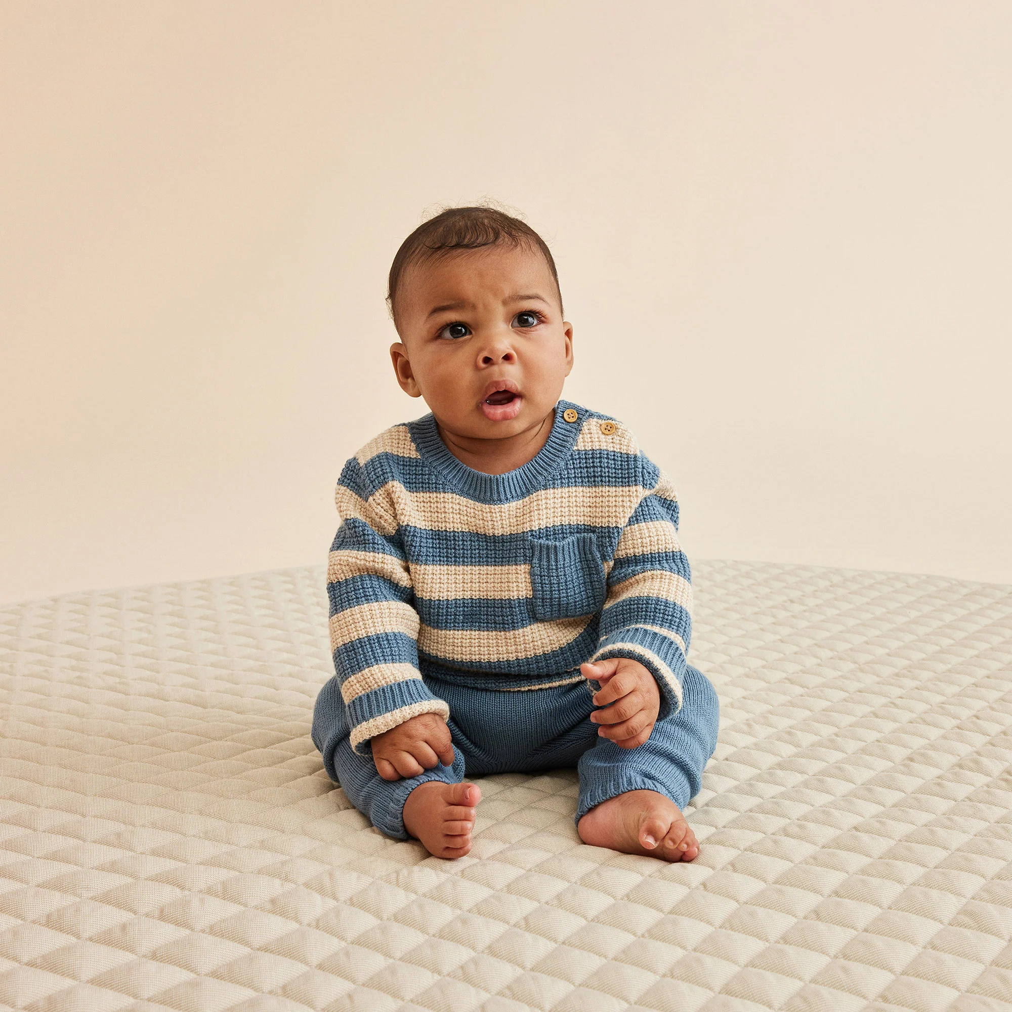 Knitted Stripe Pocket Jumper - Bluestone - Image 5