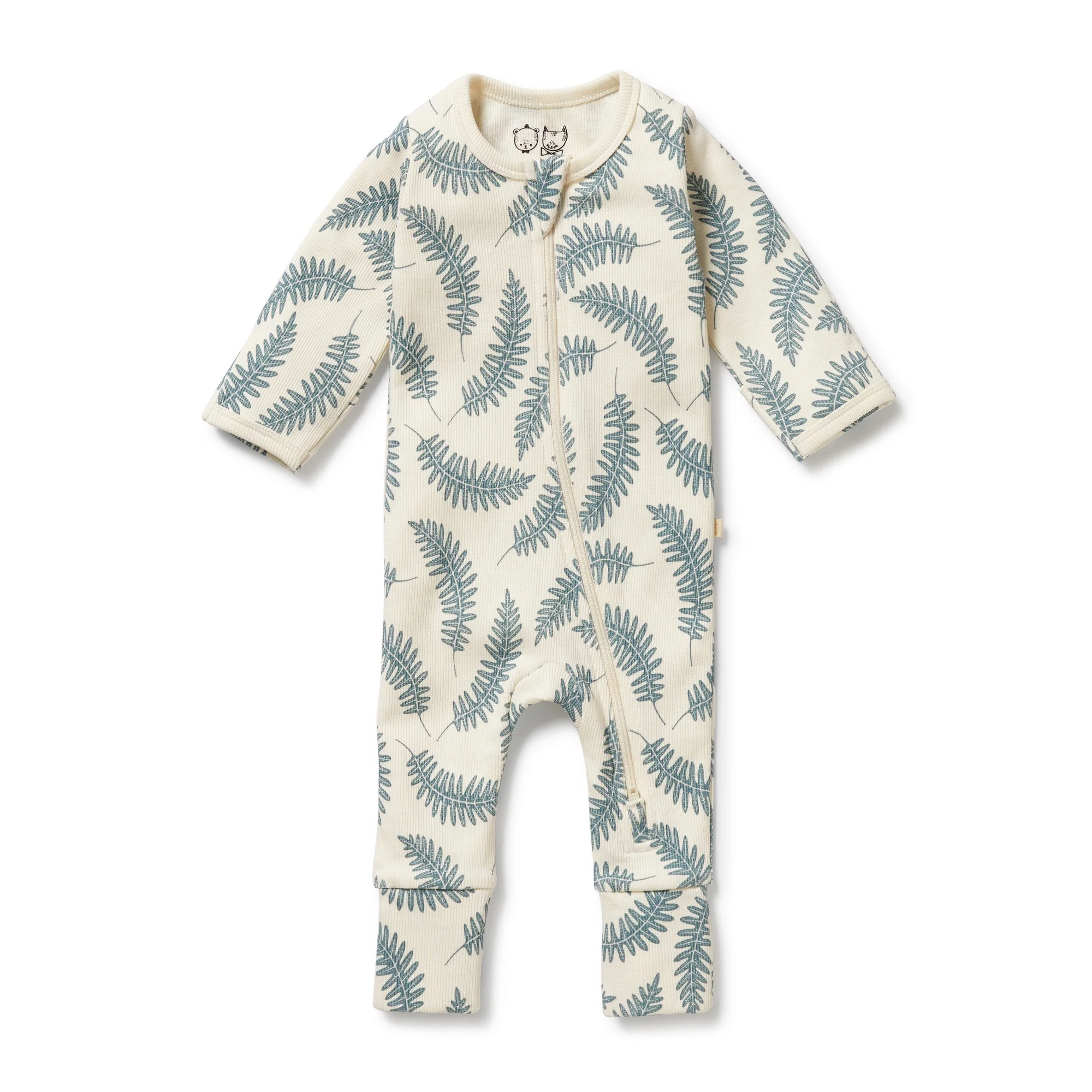 Organic Zipsuit with Feet - Little Fronds