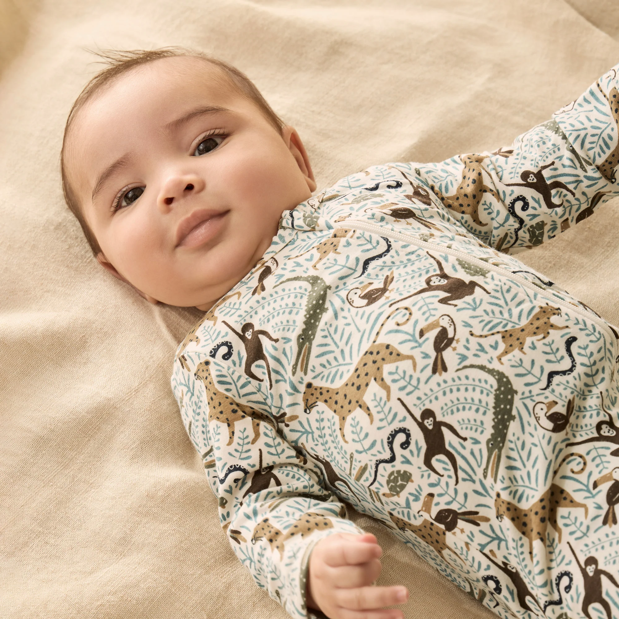 Organic Zipsuit with Feet - Mini Jungle - Image 2