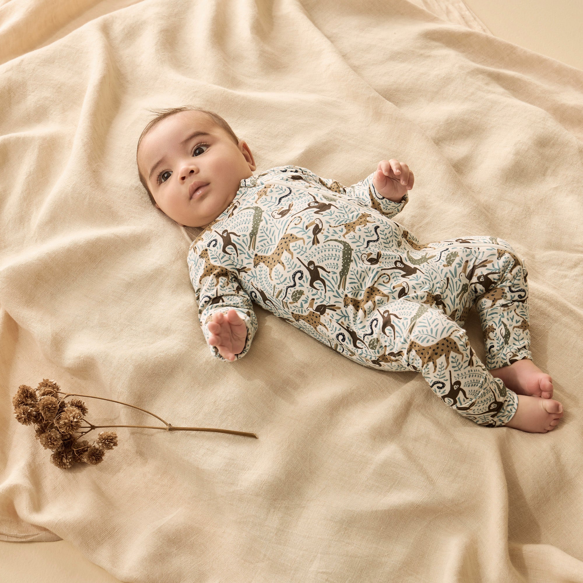 Organic Zipsuit with Feet - Mini Jungle - Image 3