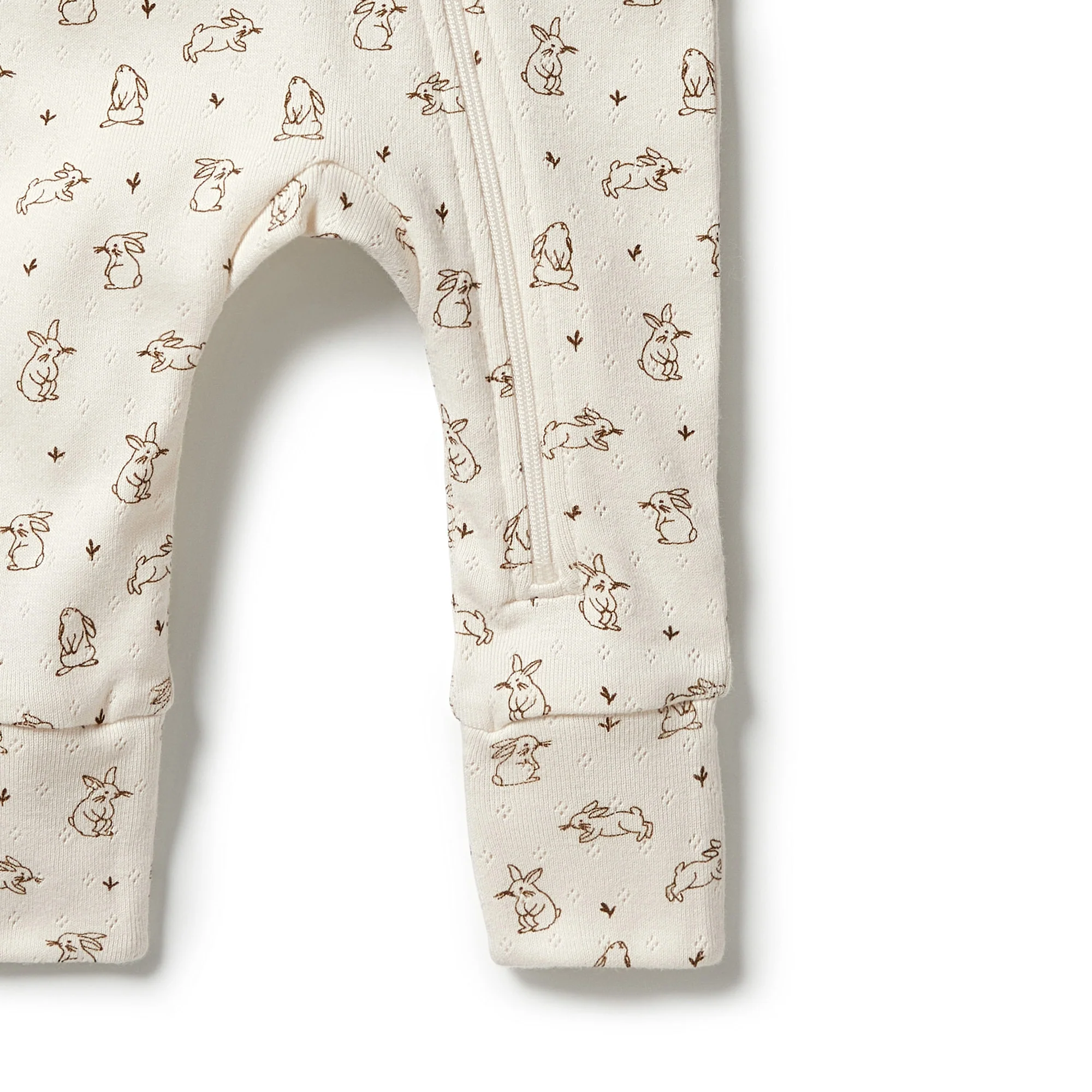 Organic Pointelle Zipsuit with Feet - Bunny Love - Image 5