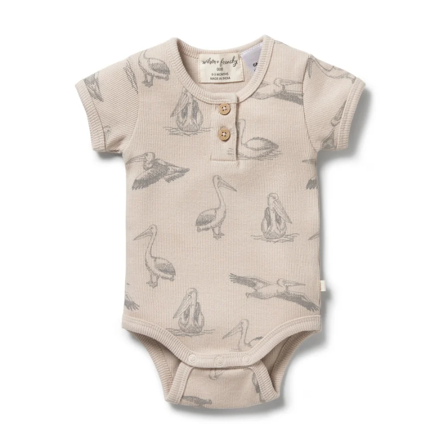 Organic Rib Henley Bodysuit - Little Pelican