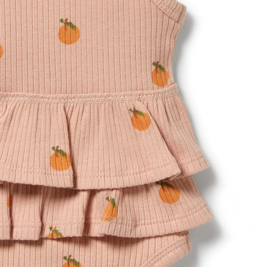 Organic Rib Ruffle Bodysuit - Little Orange - Image 5