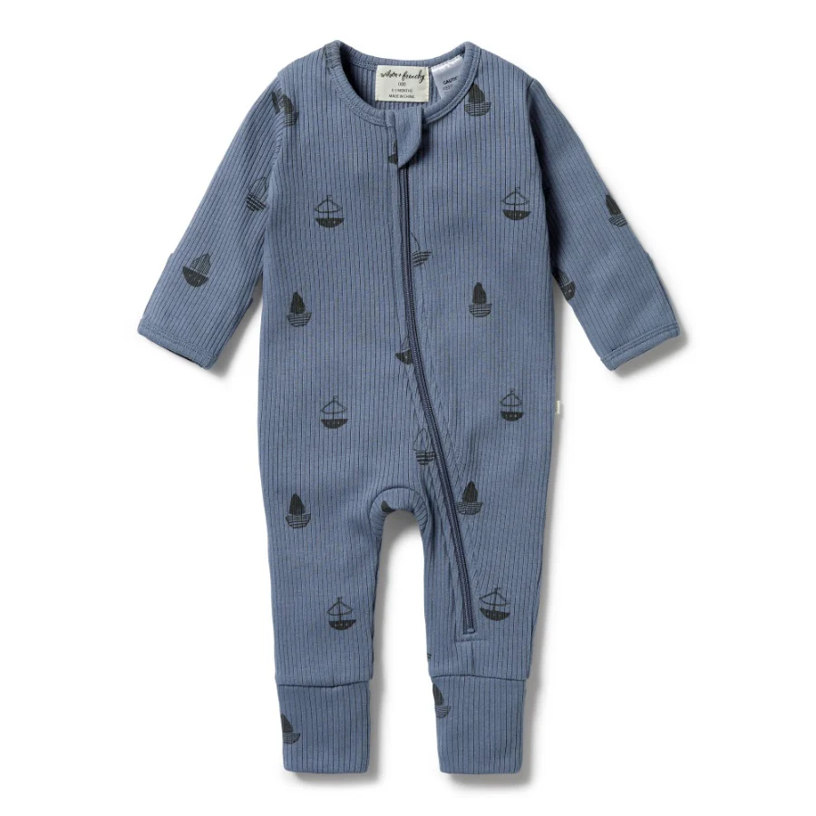 Organic Rib Zipsuit with Feet - Billie Boats