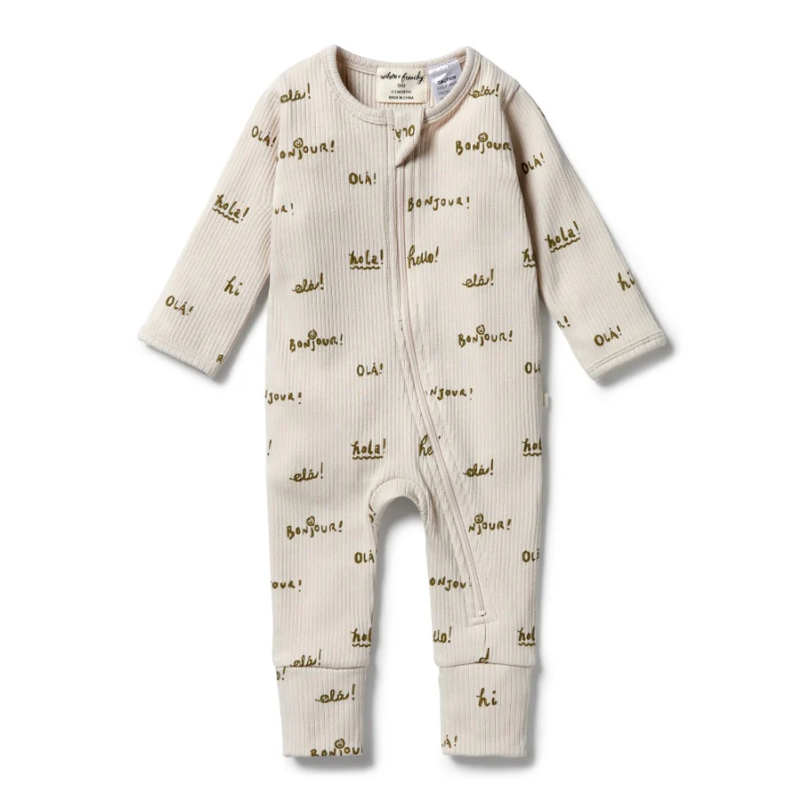 Organic Rib Zipsuit with Feet - Bonjour
