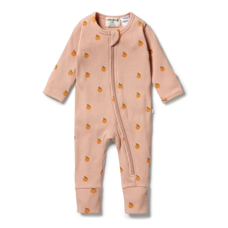 Organic Rib Zipsuit with Feet - Little Orange