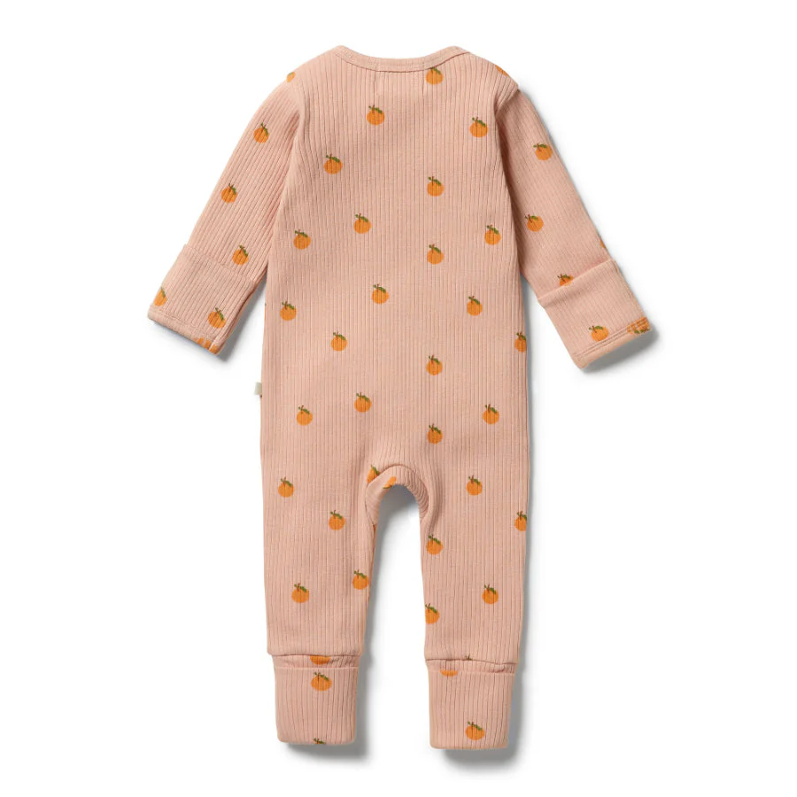Organic Rib Zipsuit with Feet - Little Orange - Image 2