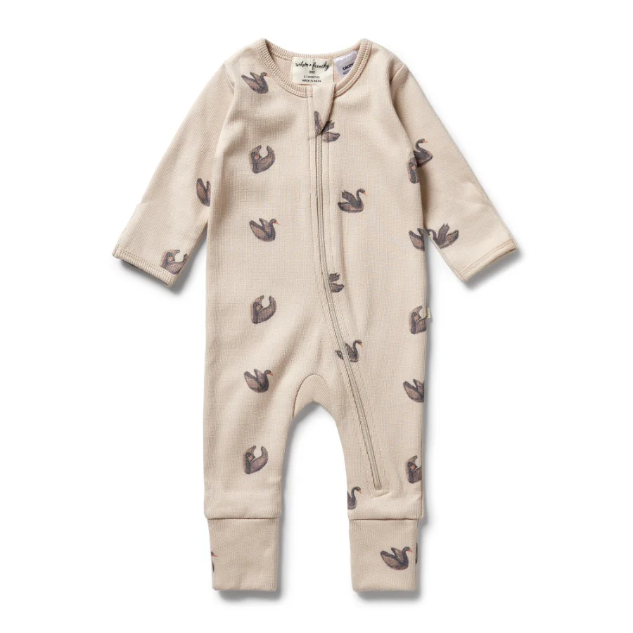 Organic Rib Zipsuit with Feet - Little Swan