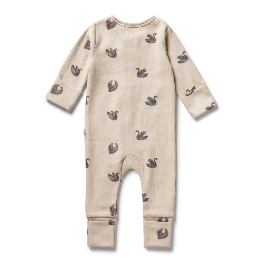 Organic Rib Zipsuit with Feet - Little Swan - Image 2
