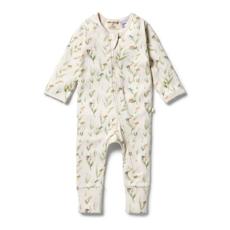 Organic Rib Zipsuit with Feet - Peek-a-Boo