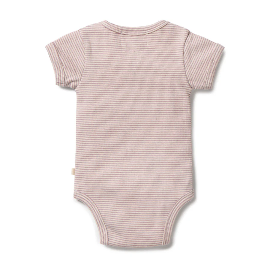 Organic Stripe Rib Henley Bodysuit - Plum - Image 2
