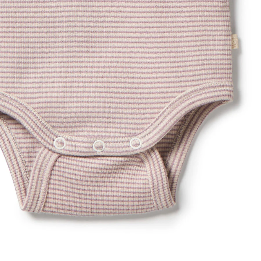 Organic Stripe Rib Henley Bodysuit - Plum - Image 4