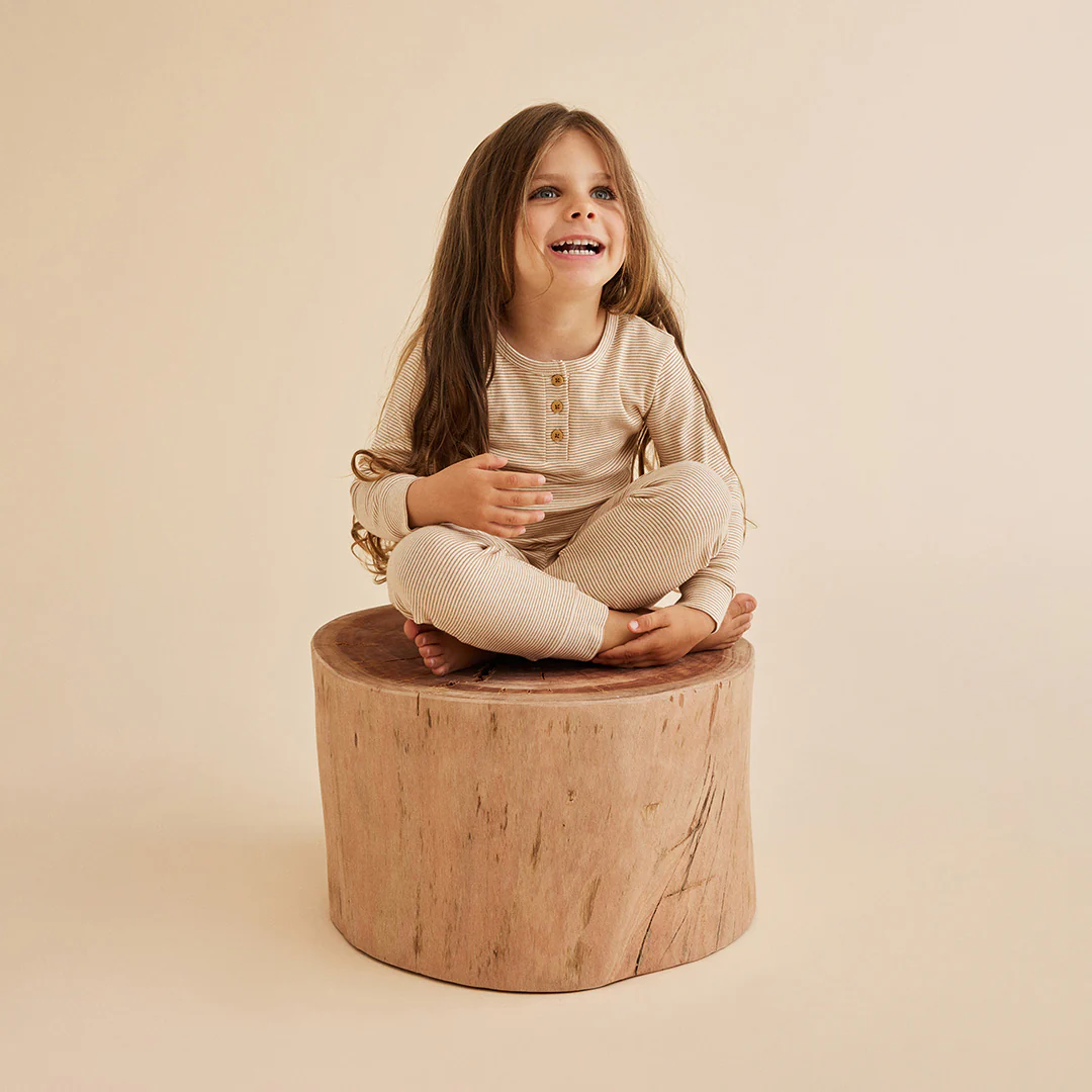Organic Stripe Rib Henley Pyjamas - Nougat - Image 2