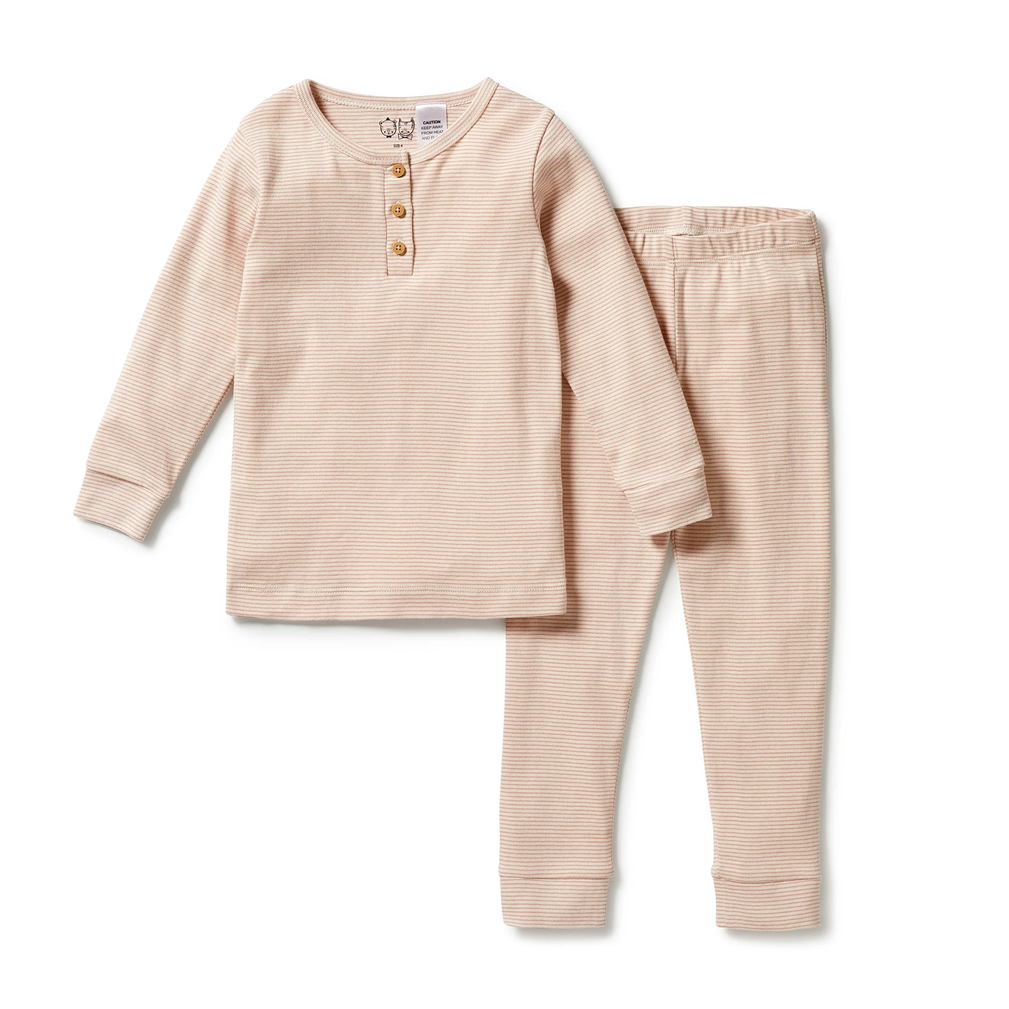 Organic Stripe Rib Henley Pyjamas - Rose