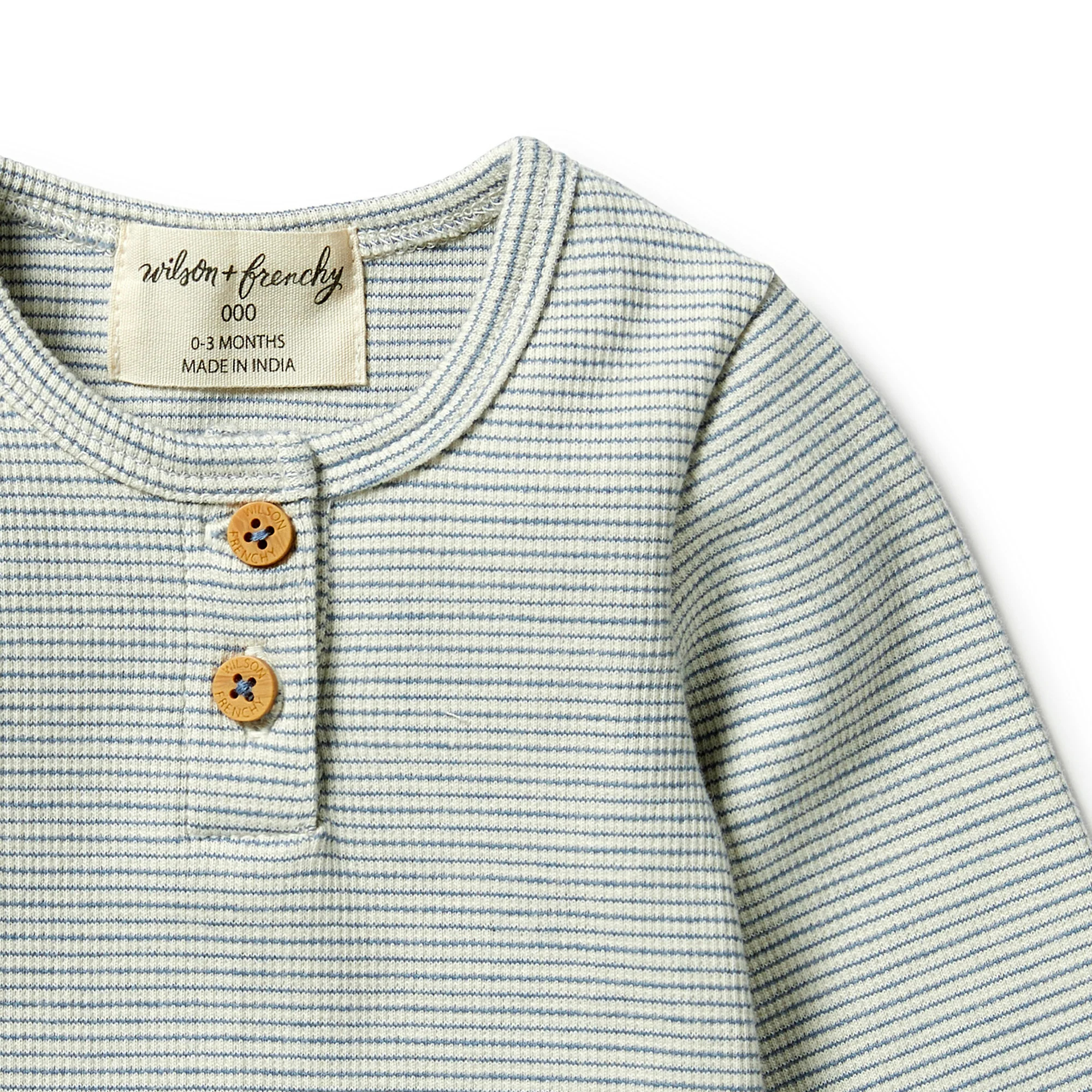 Organic Stripe Rib Henley Top - Bluestone - Image 2