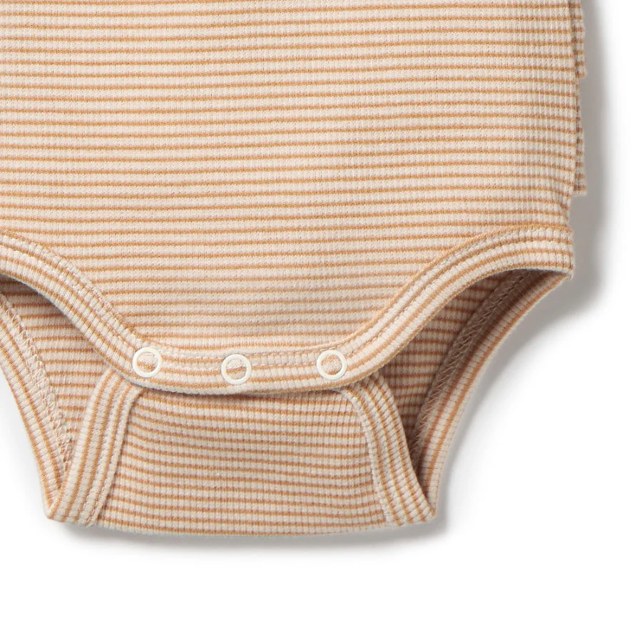 Organic Stripe Rib Ruffle Bodysuit - Toffee - Image 4