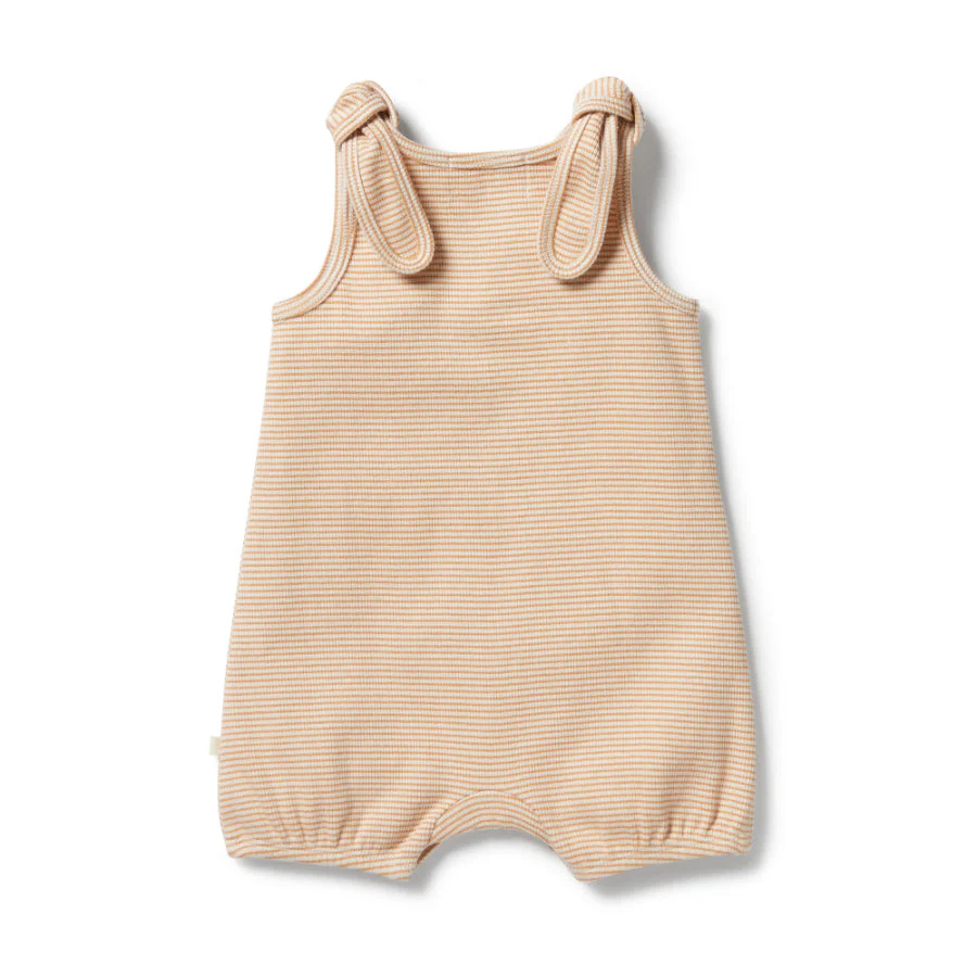 Organic Stripe Rib Tie Playsuit - Toffee - Image 3