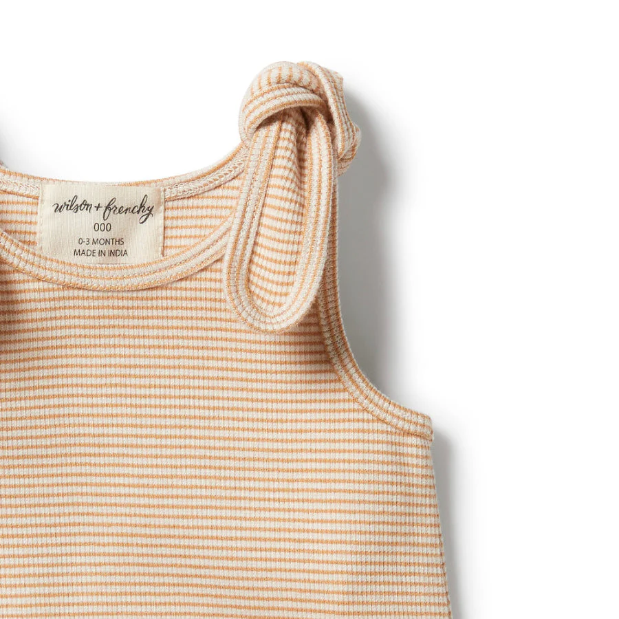Organic Stripe Rib Tie Playsuit - Toffee - Image 5