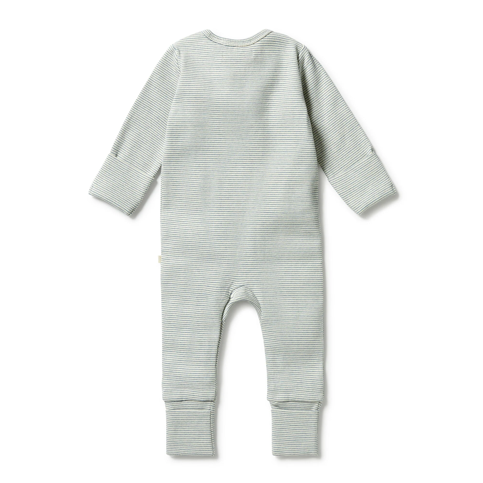 Organic Stripe Rib Zipsuit with Feet - Bluestone - Image 3