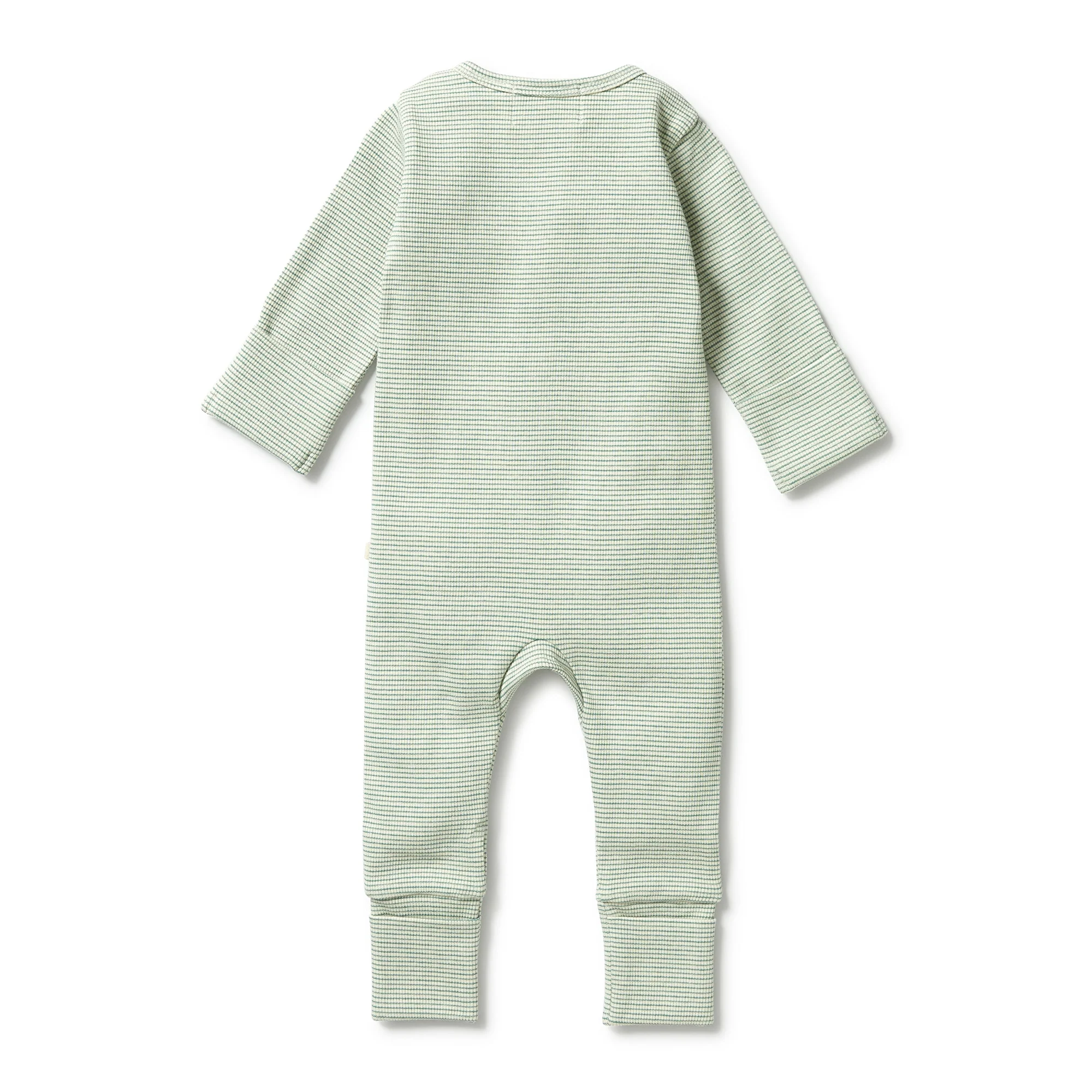 Organic Stripe Rib Zipsuit with Feet - Deep Sea - Image 3