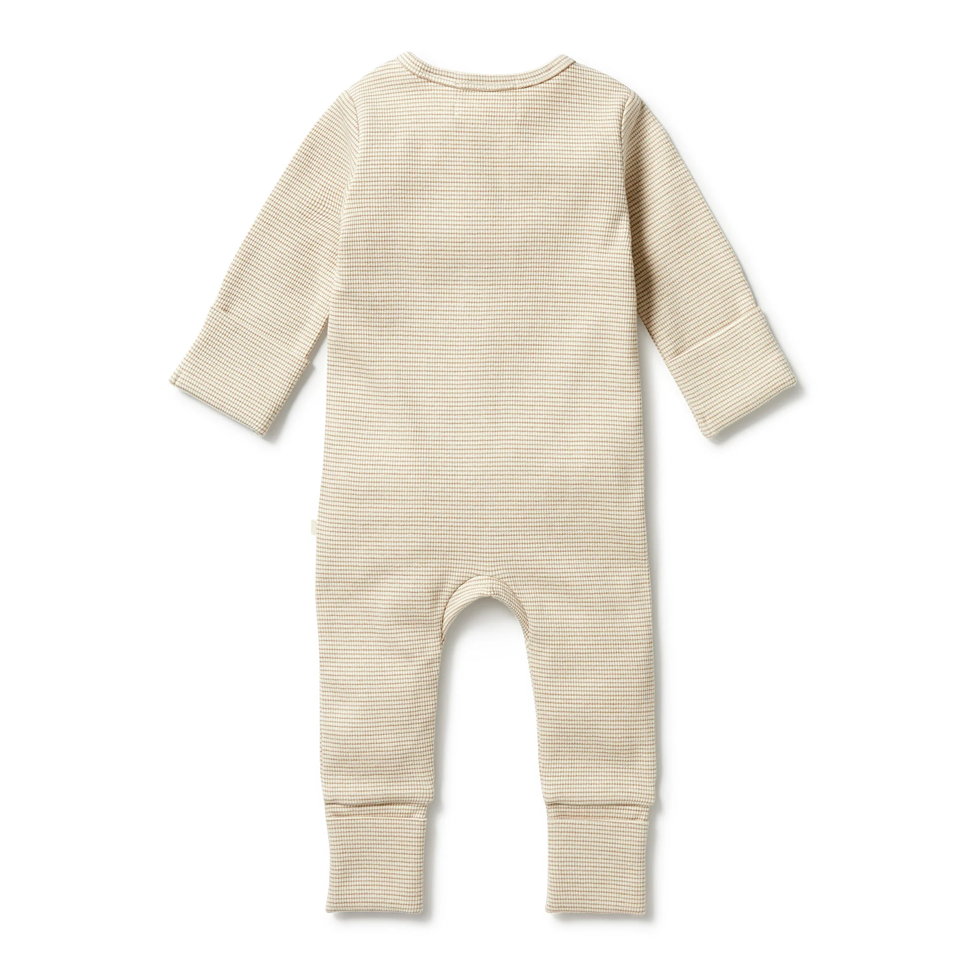 Organic Stripe Rib Zipsuit with Feet - Nougat - Image 3