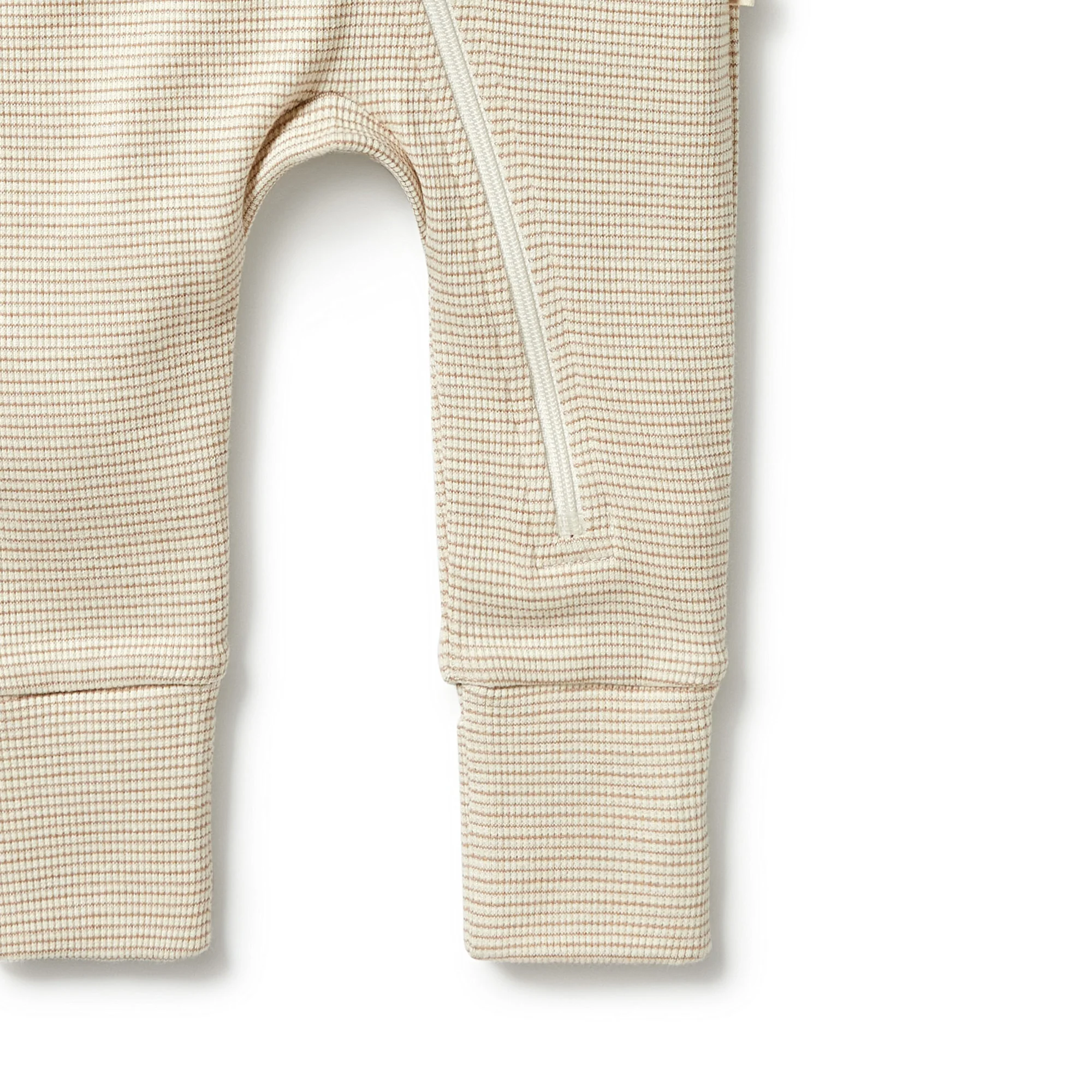 Organic Stripe Rib Zipsuit with Feet - Nougat - Image 4