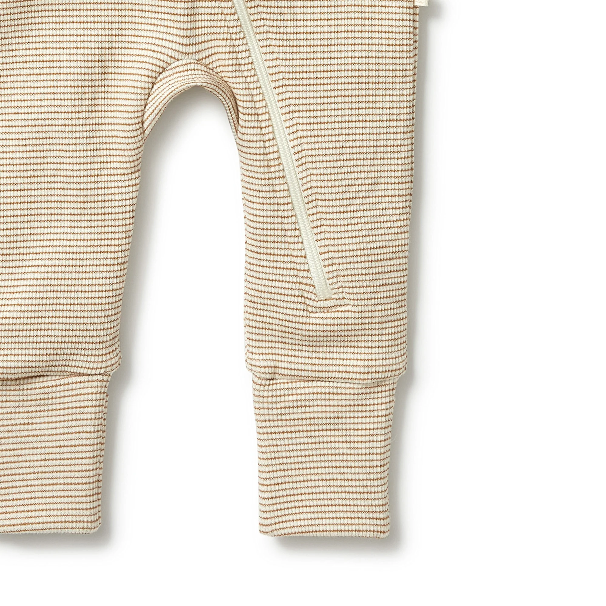 Organic Stripe Rib Zipsuit with Feet - Spice - Image 4